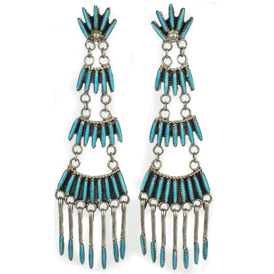 Kalifano Native American Jewelry Kingman Turquoise Zuni Needle Point USA Native American Made 925 Sterling Silver Earrings with Stud Backing NAE1400.001