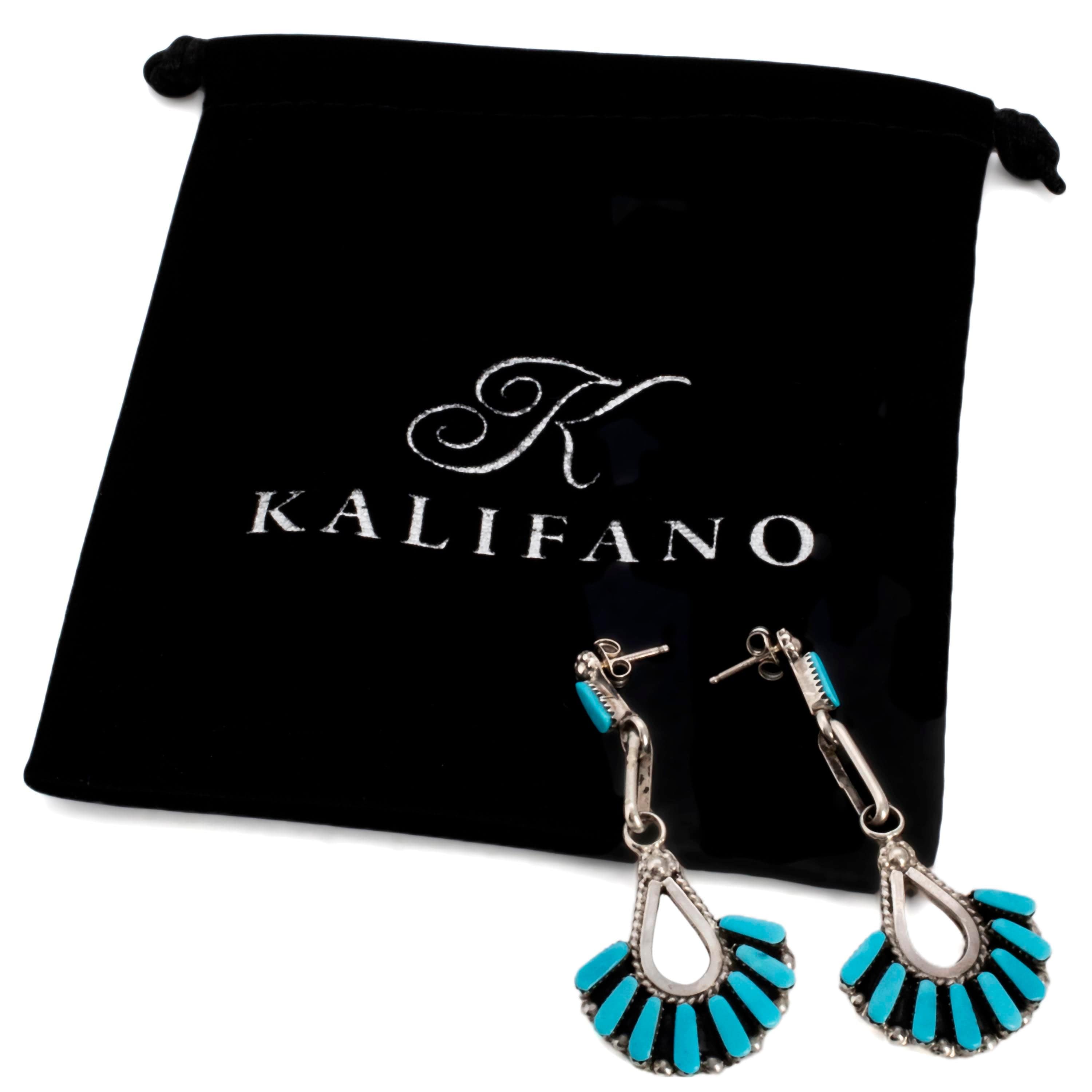 Kalifano Native American Jewelry Kingman Turquoise Zuni Needle Point USA Native American Made Sterling Silver Earrings NAE700.002
