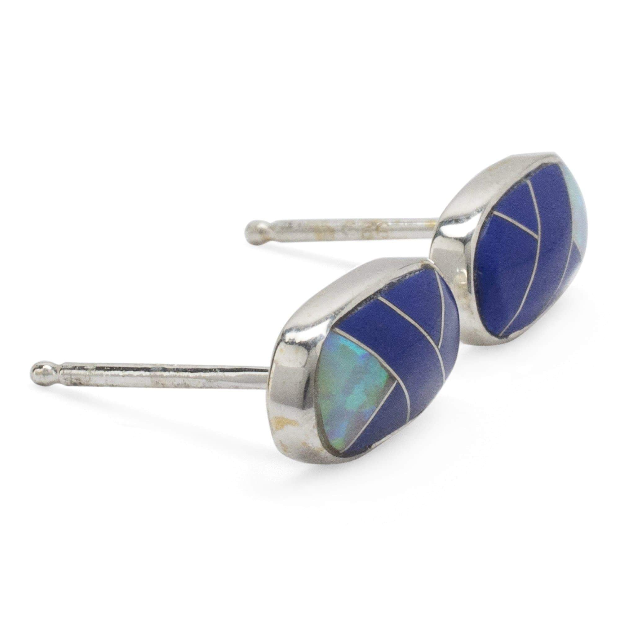 Kalifano Native American Jewelry Lapis Oval 925 Sterling Silver Earring with Stud Backing USA USA Handmade with Opal Accent NME.2238.LP