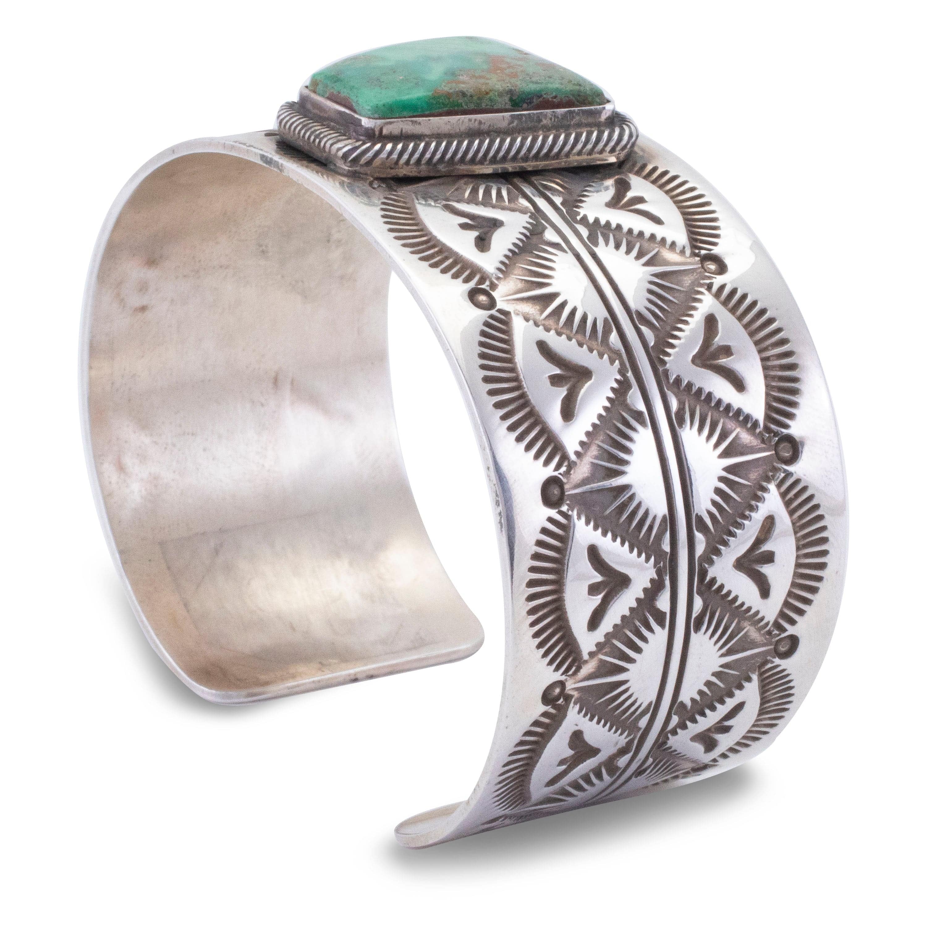 Kalifano Native American Jewelry Larry Martinez Emerald Valley Turquoise USA Native American Made 925 Sterling Silver Cuff NAB2700.012