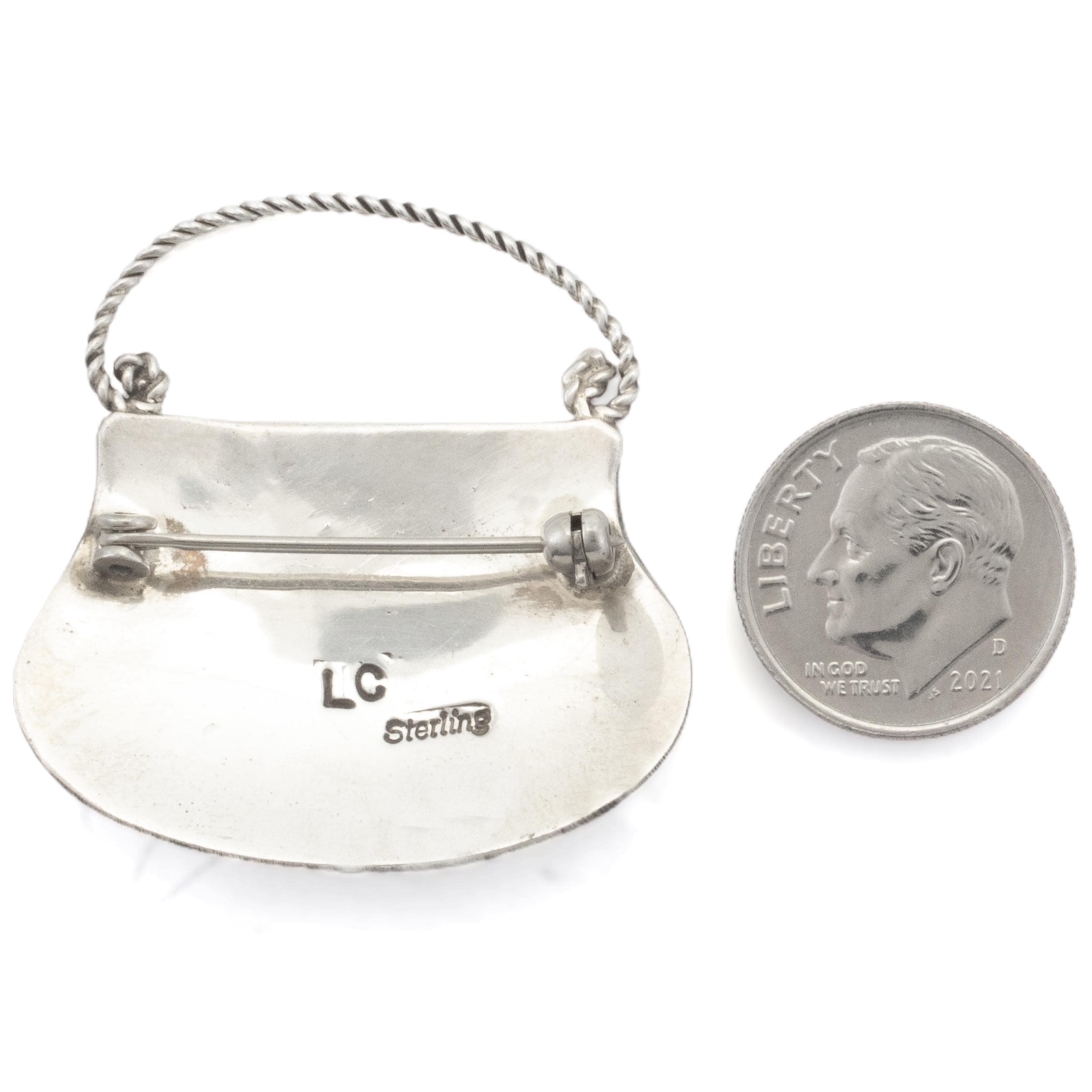 Kalifano Native American Jewelry Lee Charley Navajo Coral USA Native American Made 925 Sterling Silver Purse Pin NAP700.001