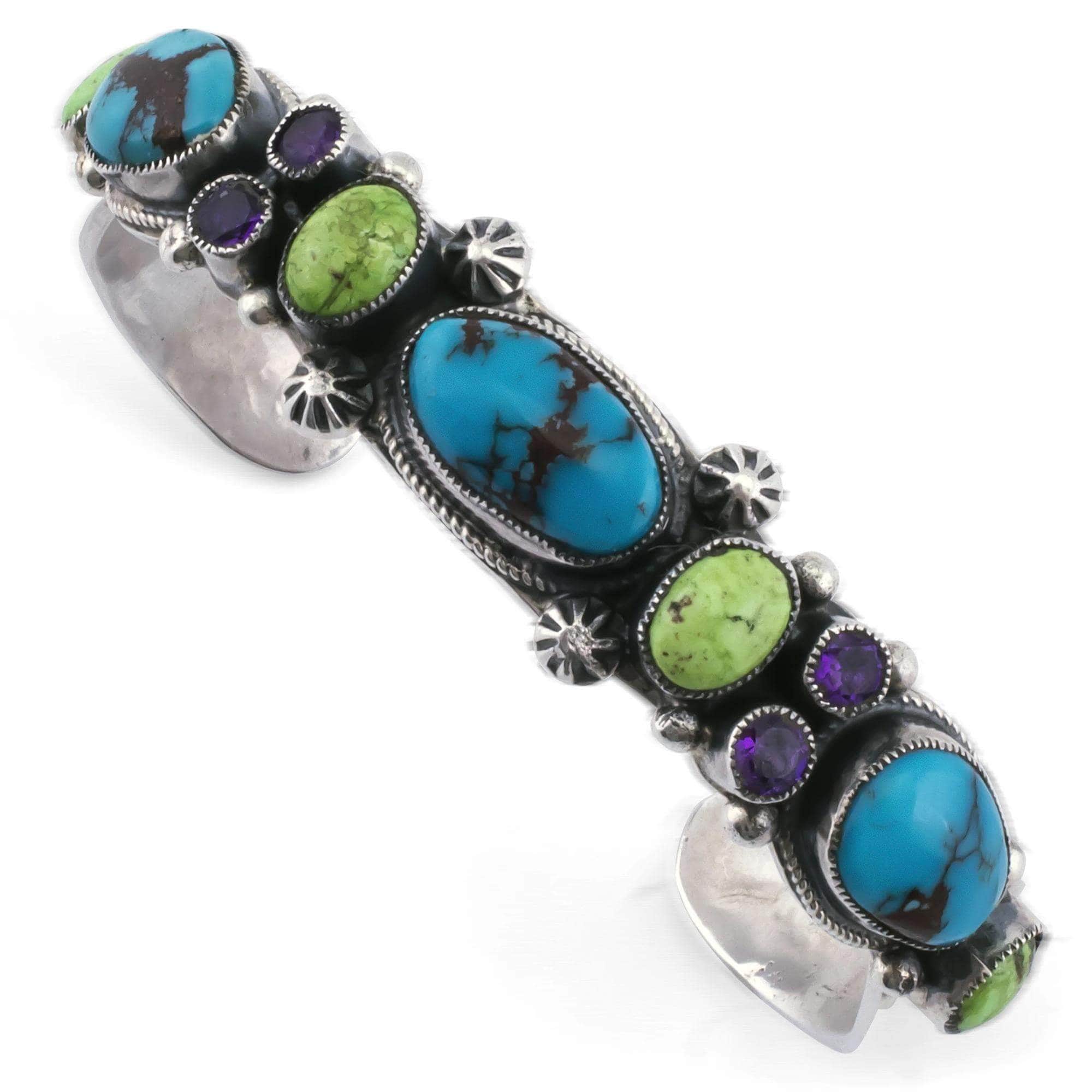 Kalifano Native American Jewelry Leo Feeney Egyptian Turquoise, Gaspite, and Amethyst USA Native American Made 925 Sterling Silver Cuff NAB1900.001