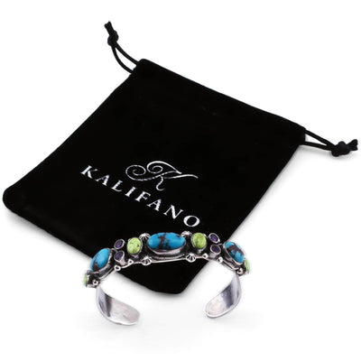 Kalifano Native American Jewelry Leo Feeney Egyptian Turquoise, Gaspite, and Amethyst USA Native American Made 925 Sterling Silver Cuff NAB1900.001