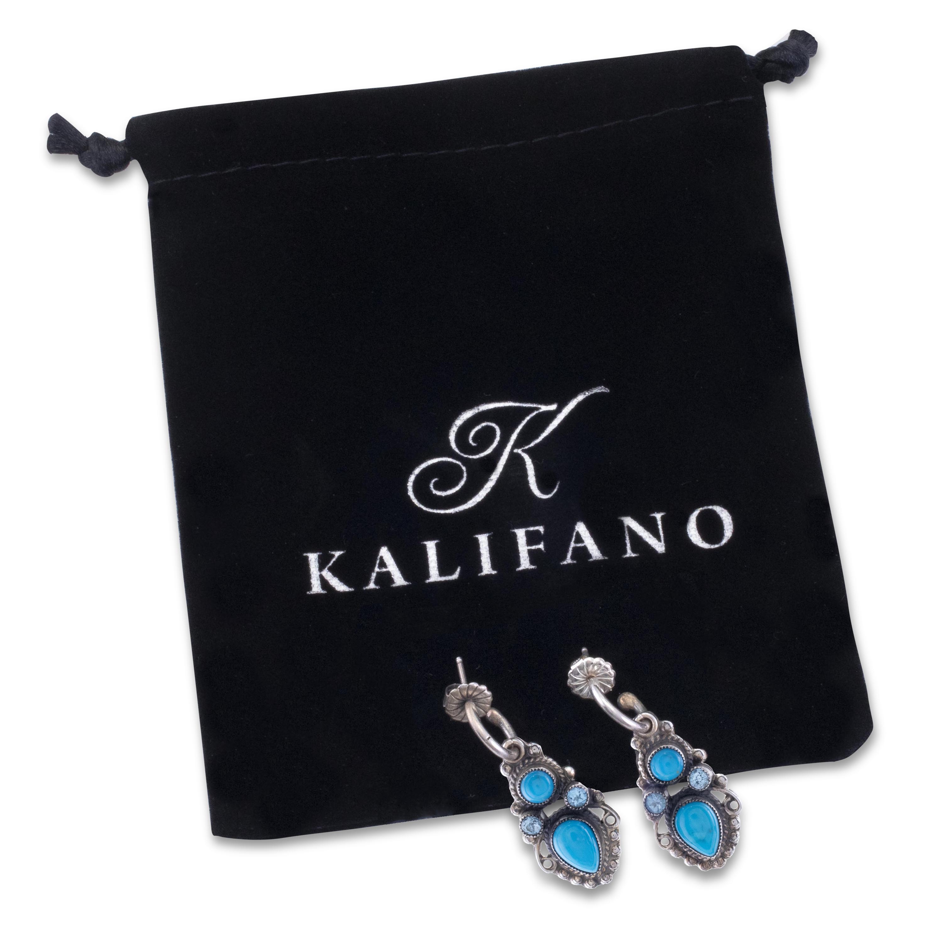 Kalifano Native American Jewelry Leo Feeney Navajo Sleeping Beauty Turquoise and Blue Topaz USA Native American Made 925 Sterling Silver Dangly Earrings NAE1000.004