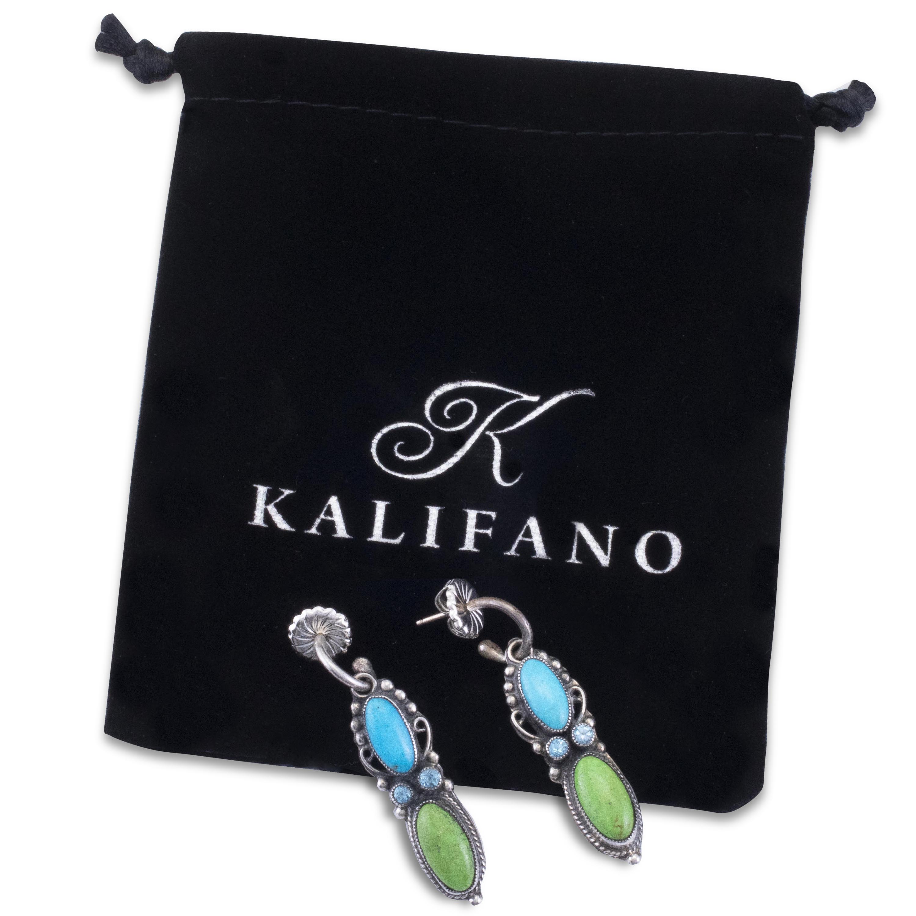 Kalifano Native American Jewelry Leo Feeney Navajo Sleeping Beauty Turquoise, Gaspite, and Blue Topaz USA Native American Made 925 Sterling Silver Dangly Earrings NAE1200.009