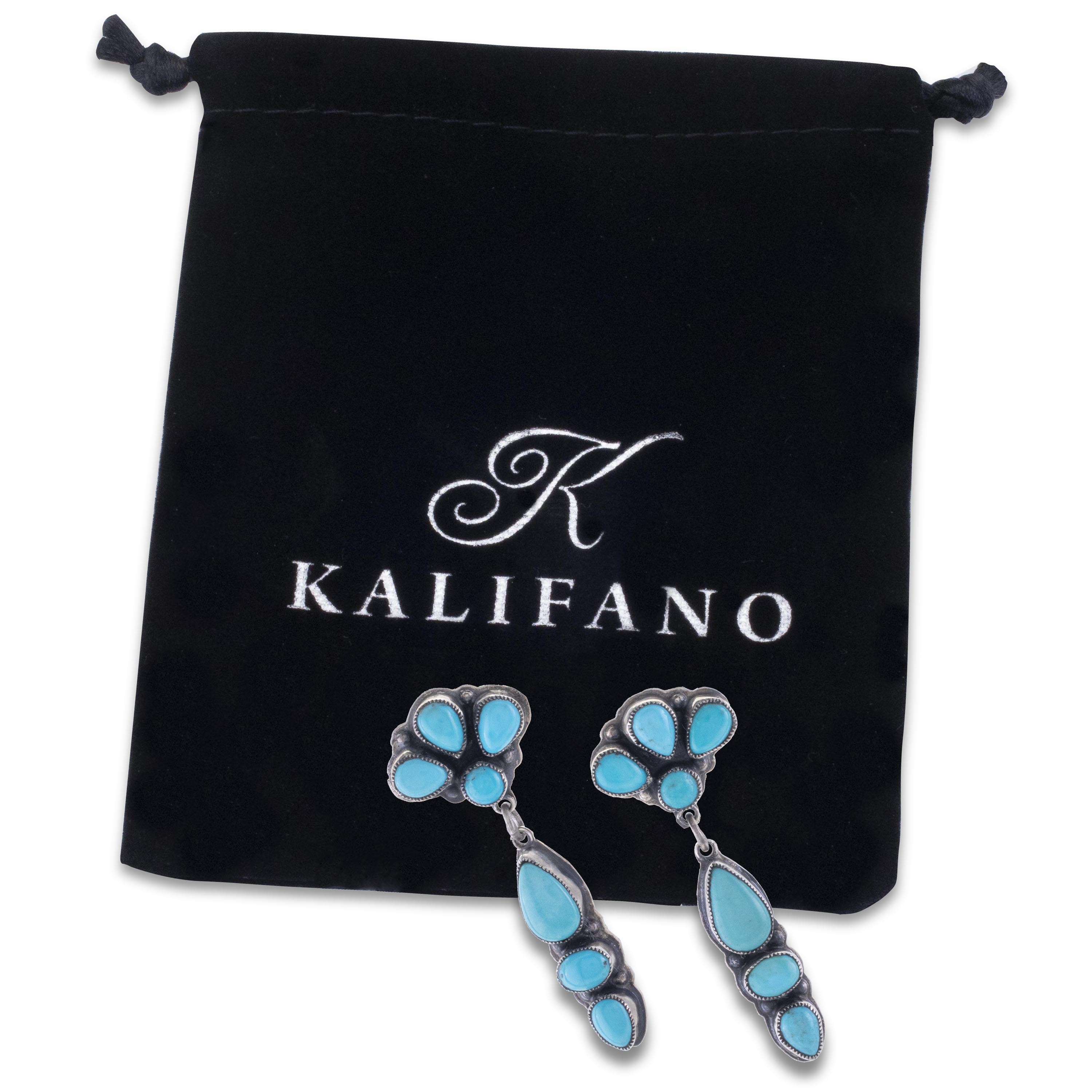 Kalifano Native American Jewelry Leo Feeney Navajo Sleeping Beauty Turquoise USA Native American Made 925 Sterling Silver Dangly Earrings NAE1800.002