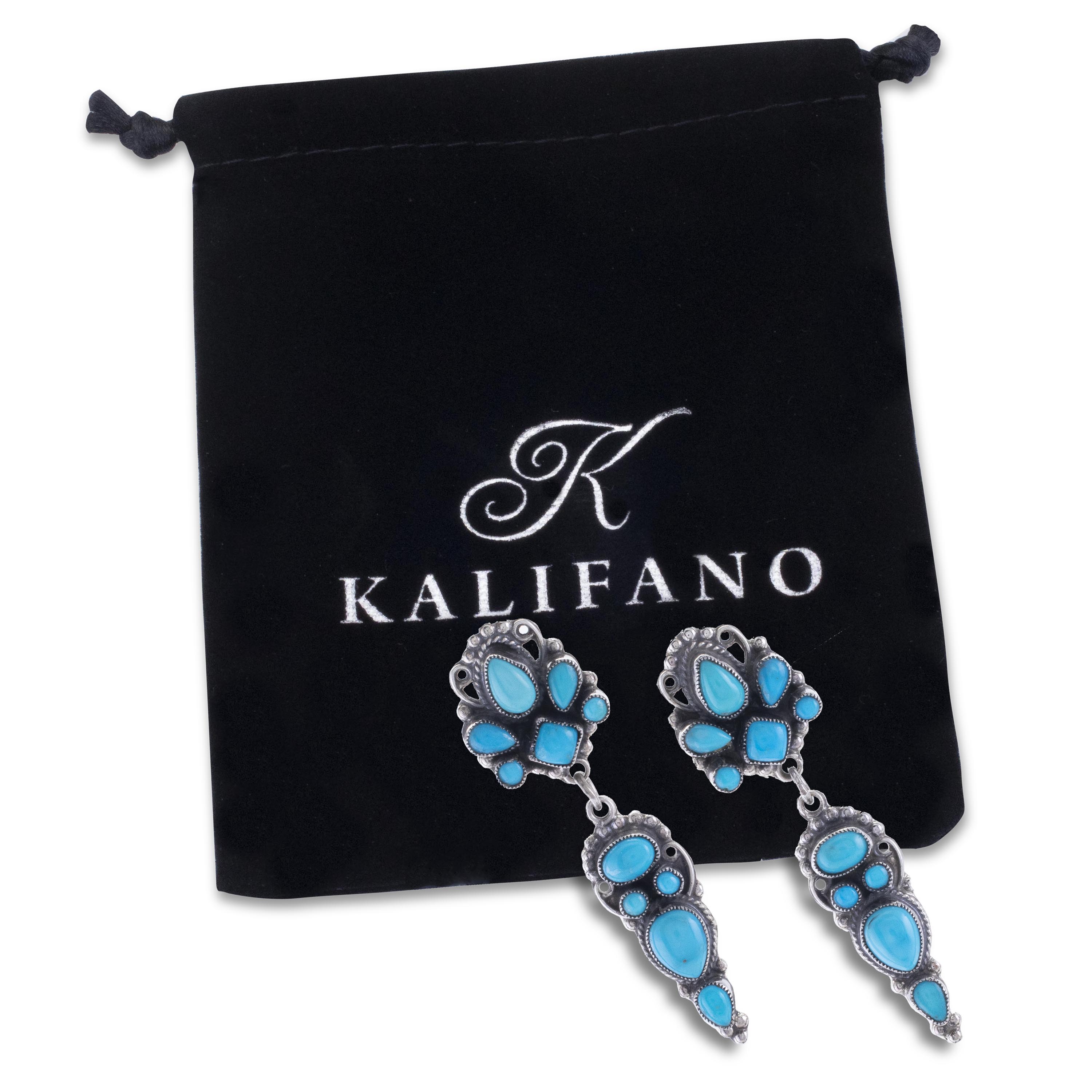 Kalifano Native American Jewelry Leo Feeney Navajo Sleeping Beauty Turquoise USA Native American Made 925 Sterling Silver Dangly Earrings NAE2200.001