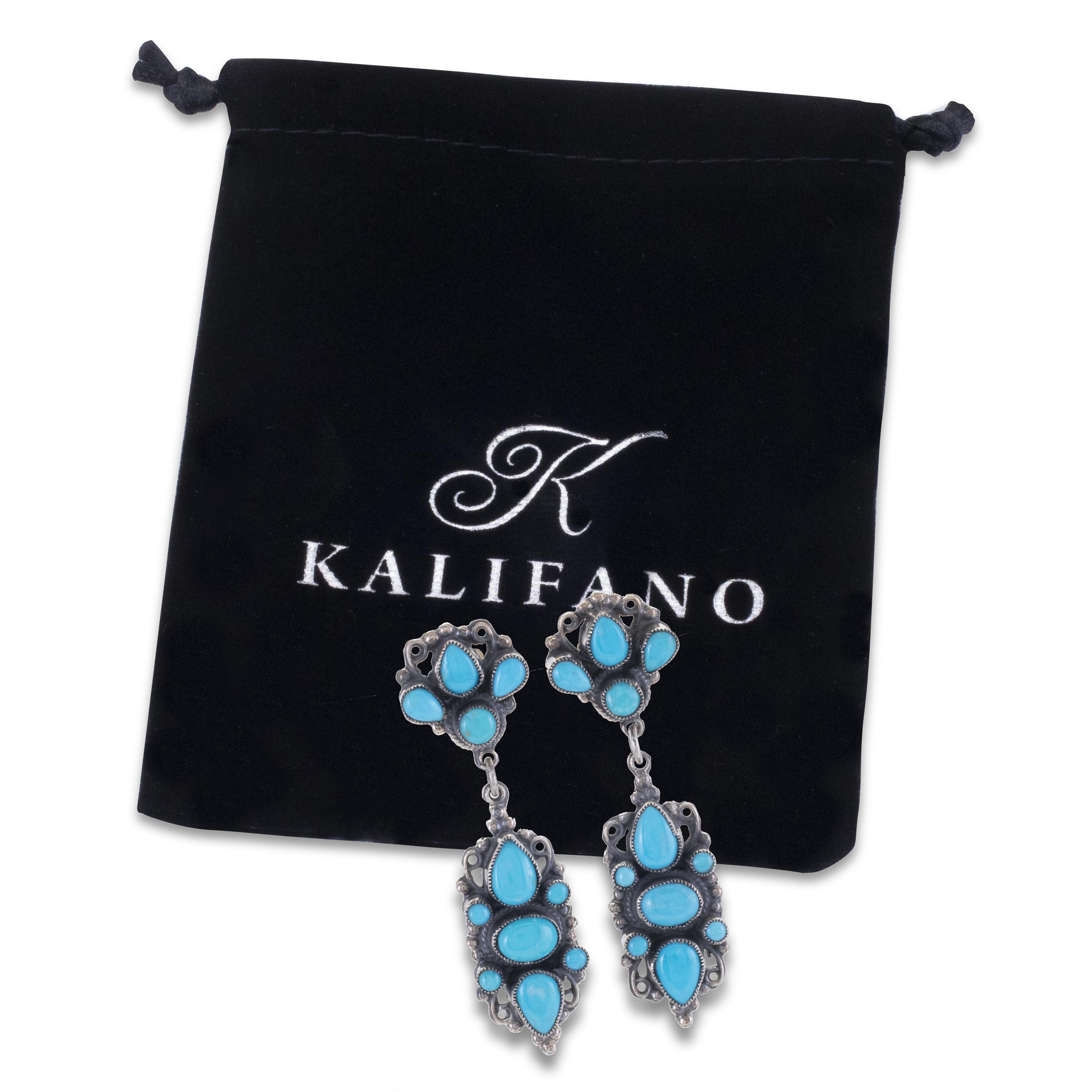 Kalifano Native American Jewelry Leo Feeney Navajo Sleeping Beauty Turquoise USA Native American Made 925 Sterling Silver Dangly Earrings NAE2400.001