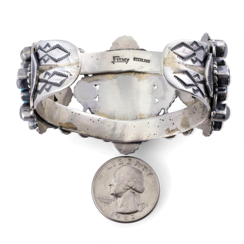 Kalifano Native American Jewelry Leo Feeney Prince Turquoise, Pink Garnet, Blue Topaz, Peridot, and Mother of Pearl USA Native American Made 925 Sterling Silver Cuff NAB4500.001