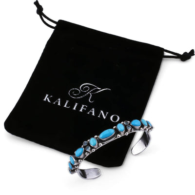 Kalifano Native American Jewelry Leo Feeney Sleeping Beauty Turquoise and Blue Topaz USA Native American Made 925 Sterling Silver Cuff NAB1800.010