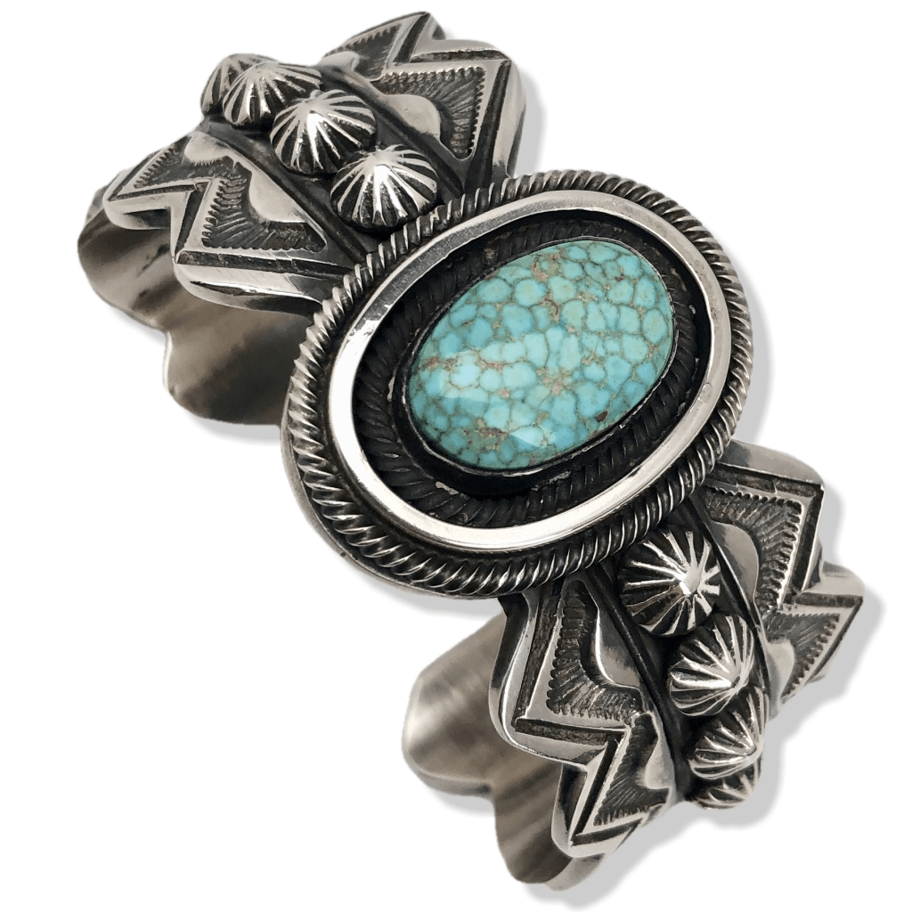 Kalifano Native American Jewelry Leon Martinez #8 Spider Web Turquoise Native American 925 Sterling Silver Cuff NAB3750.001
