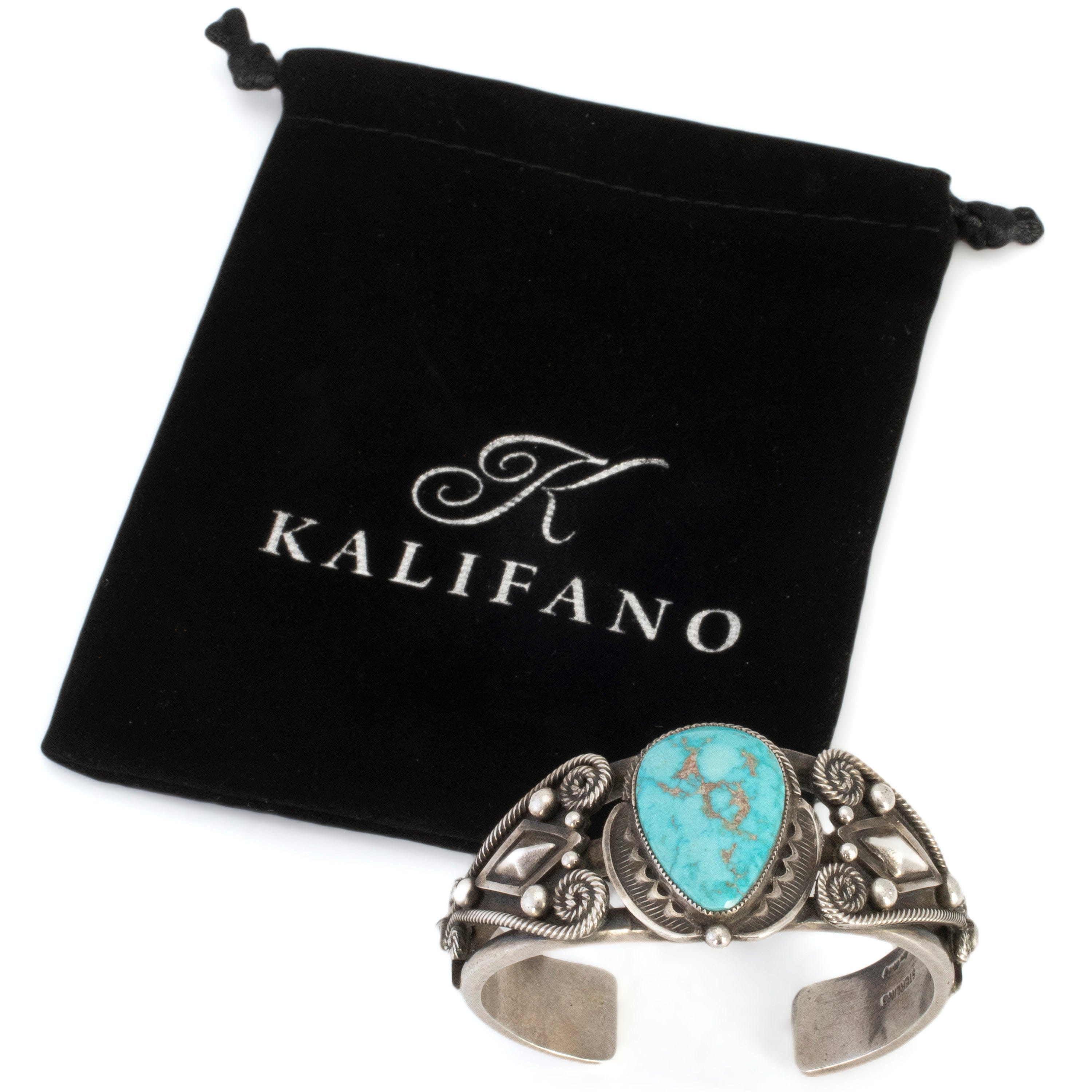Kalifano Native American Jewelry Leon Martinez Navajo Blue Carico Lake Turquoise USA Native American Made 925 Sterling Silver Cuff NAB3300.004
