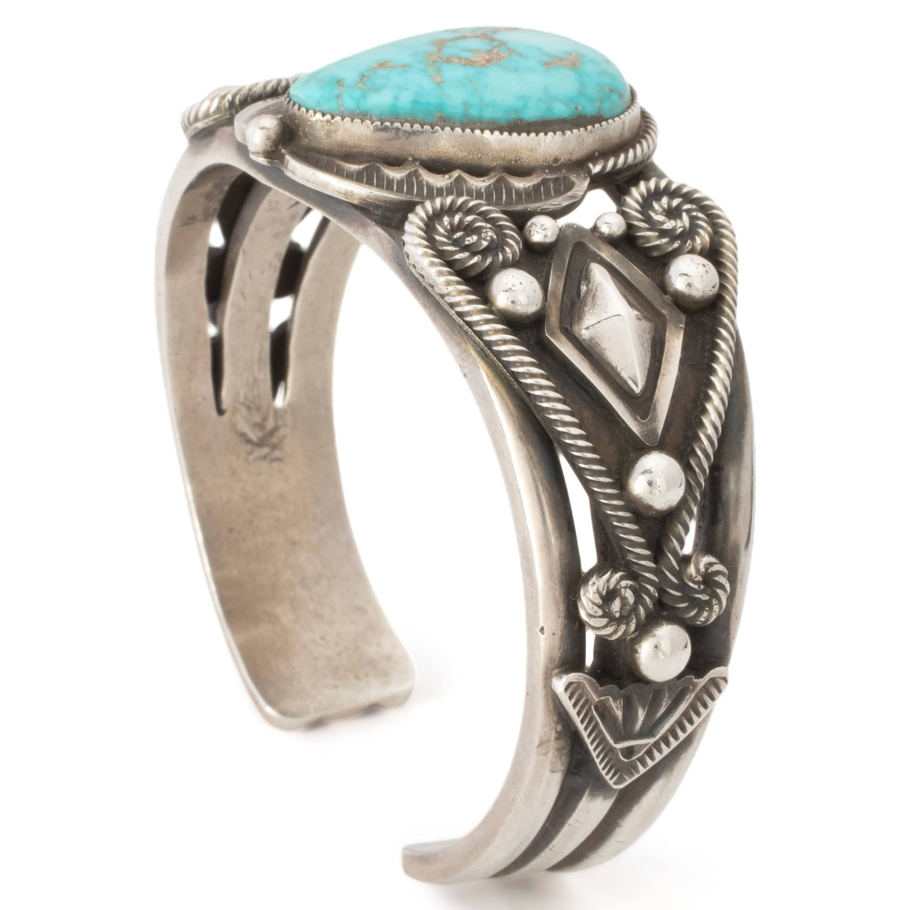 Leon Martinez Navajo Blue Carico Lake Turquoise USA Native American Made  925 Sterling Silver Cuff