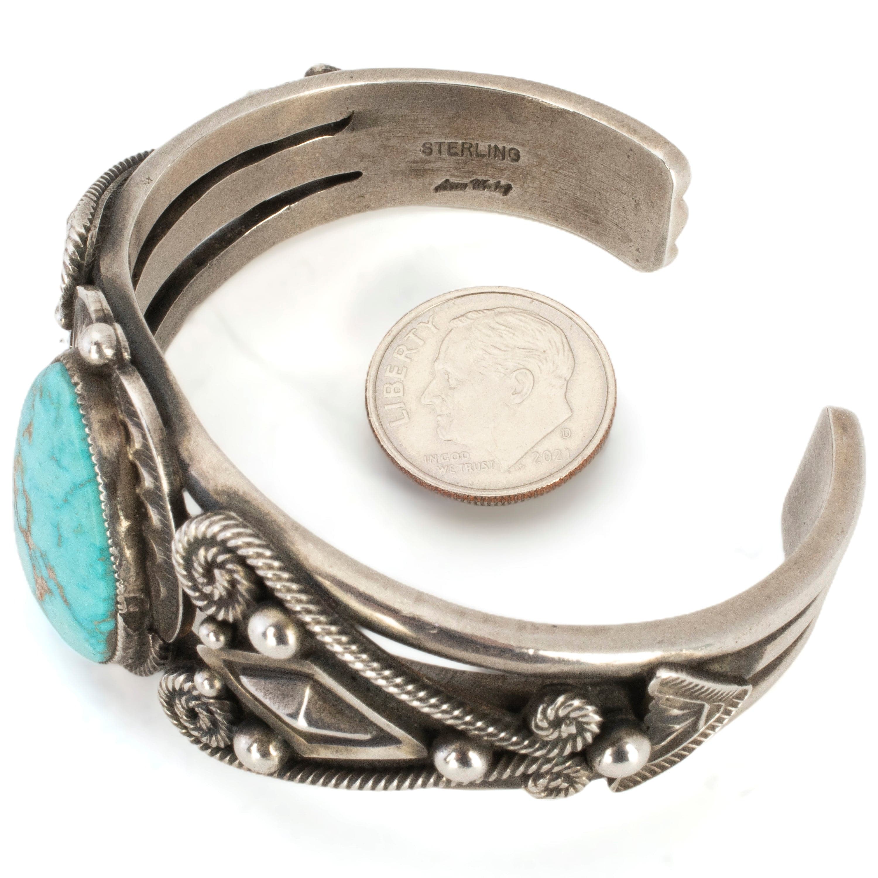 Leon Martinez Navajo Blue Carico Lake Turquoise USA Native American Made  925 Sterling Silver Cuff