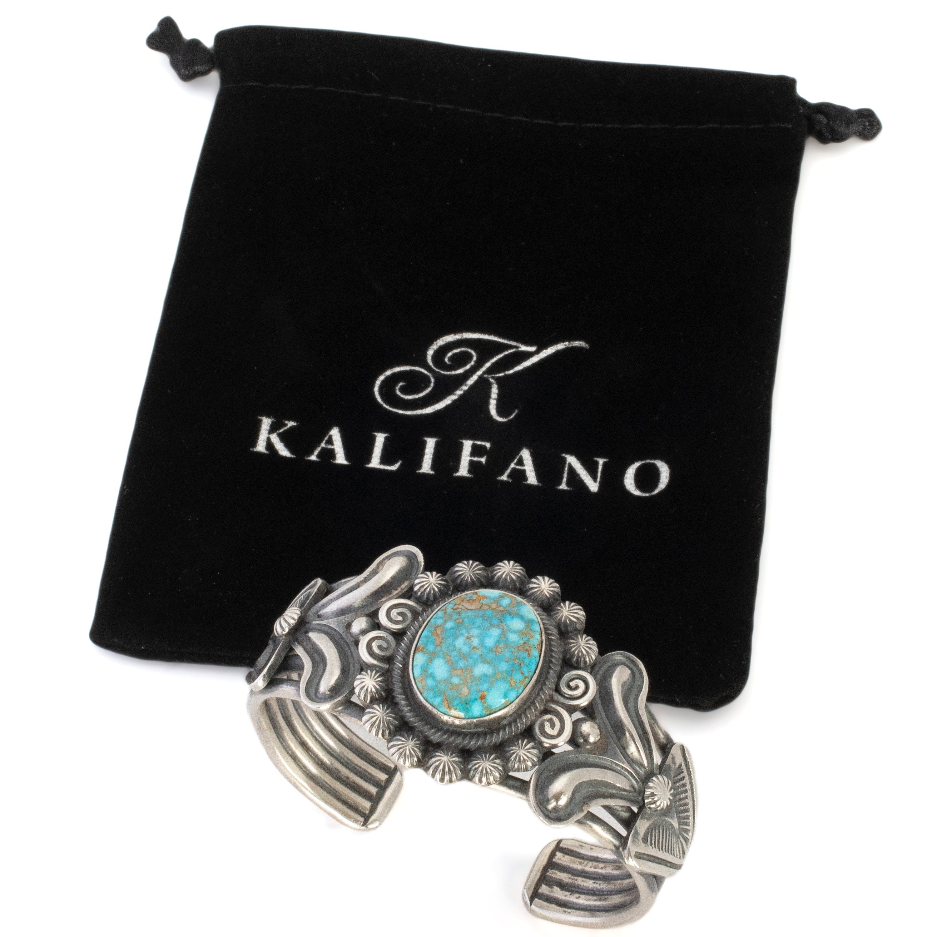 Kalifano Native American Jewelry Leon Martinez Navajo Waterweb Kingman Turquoise USA Native American Made 925 Sterling Silver Cuff NAB3300.006