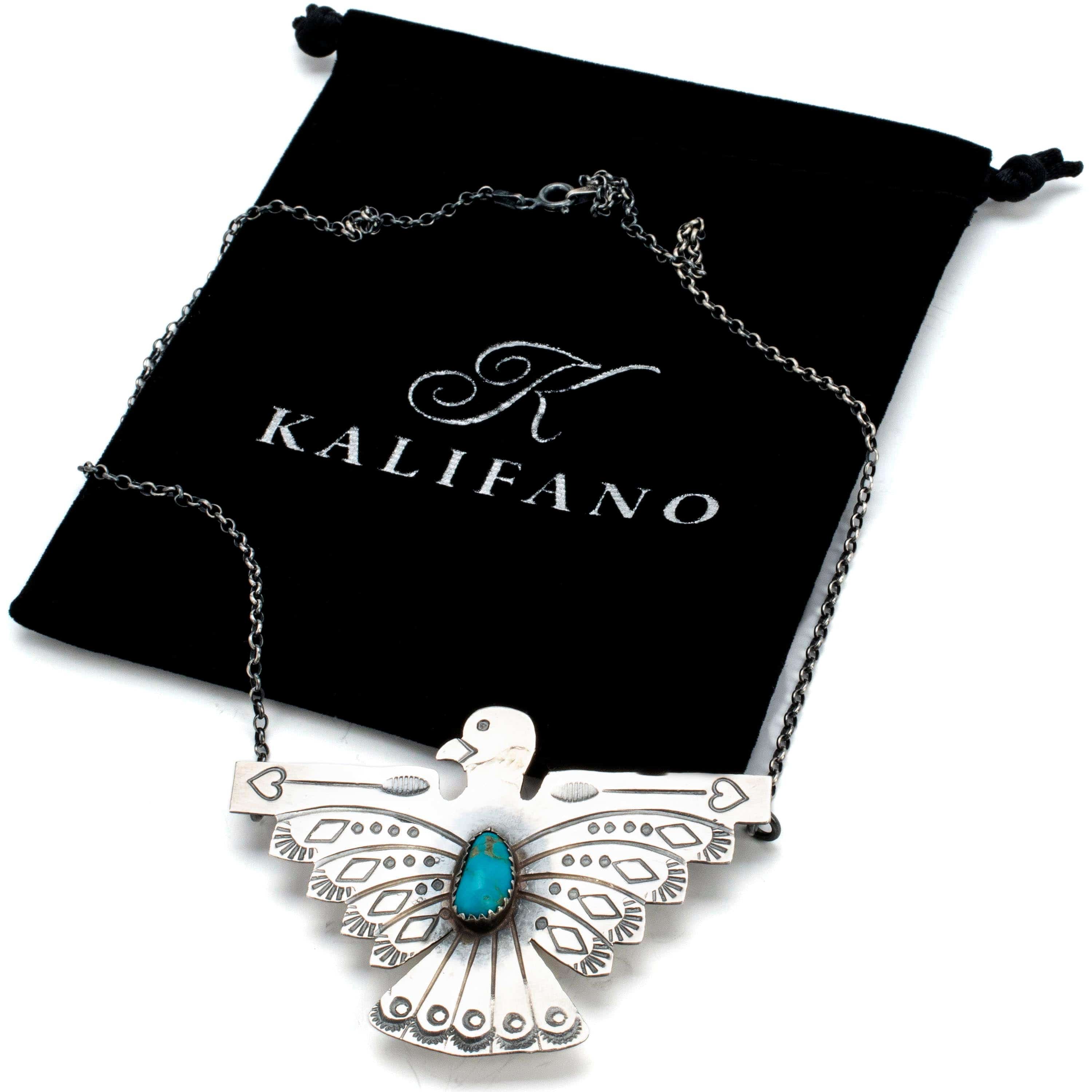 Kalifano Native American Jewelry Louise Yazzie Kingman Turquoise Peyote Bird USA Native American Made 925 Sterling Silver Necklace NAN900.014