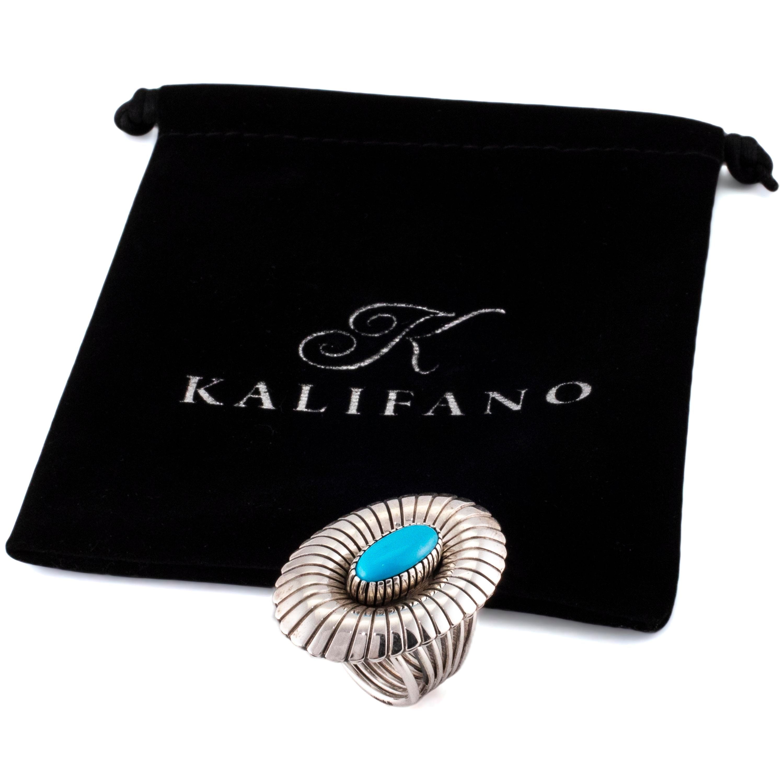 Kalifano Native American Jewelry Marita Benally Navajo Sleeping Beauty Turquoise USA Native American Made 925 Sterling Silver Ring