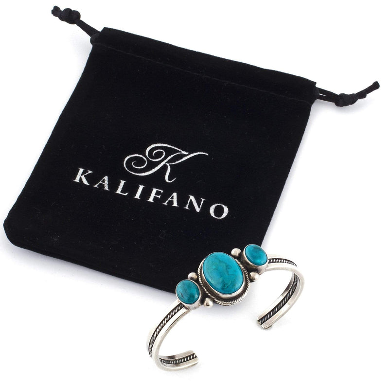 Kalifano Native American Jewelry Mark Yazzie Kingman Turquoise USA Native American Made 925 Sterling Silver Cuff NAB900.005