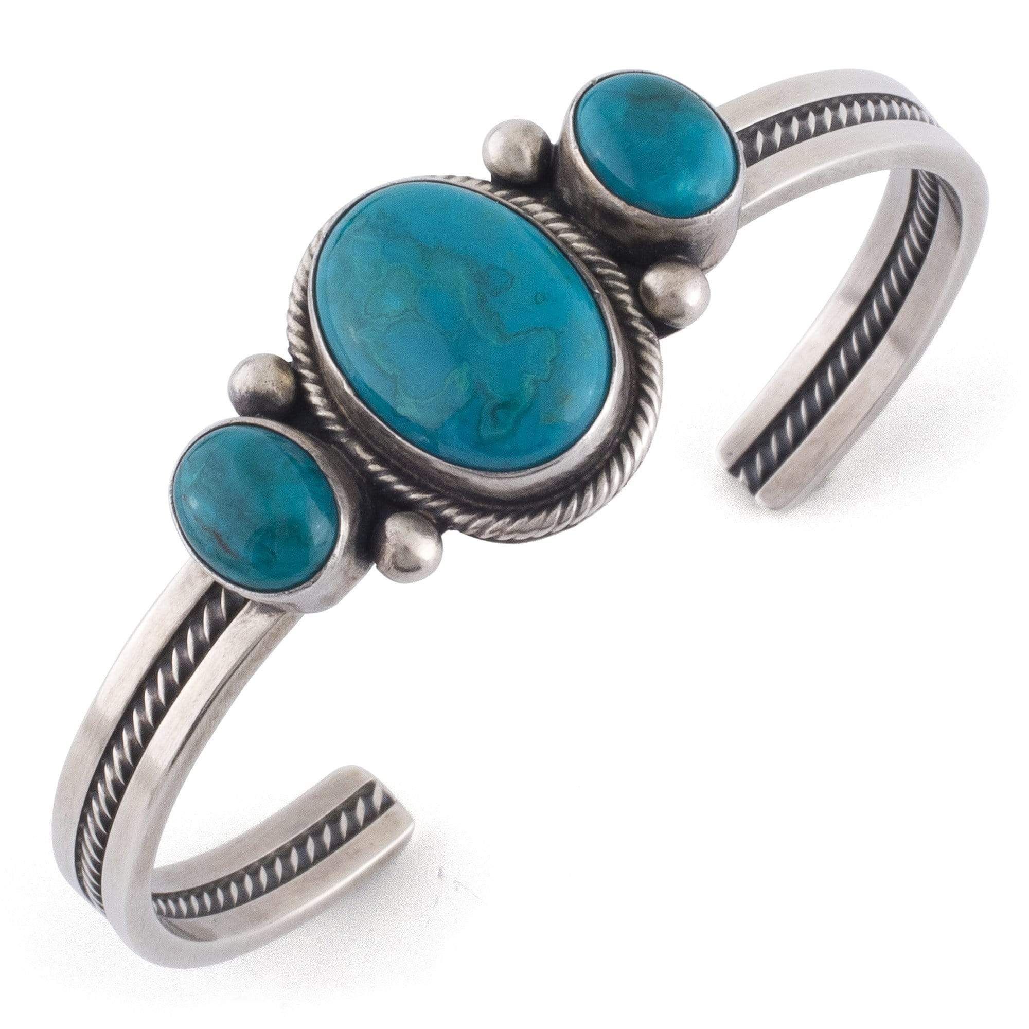 Mark Yazzie Kingman Turquoise USA Native American Made 925 Sterling Silver  Cuff