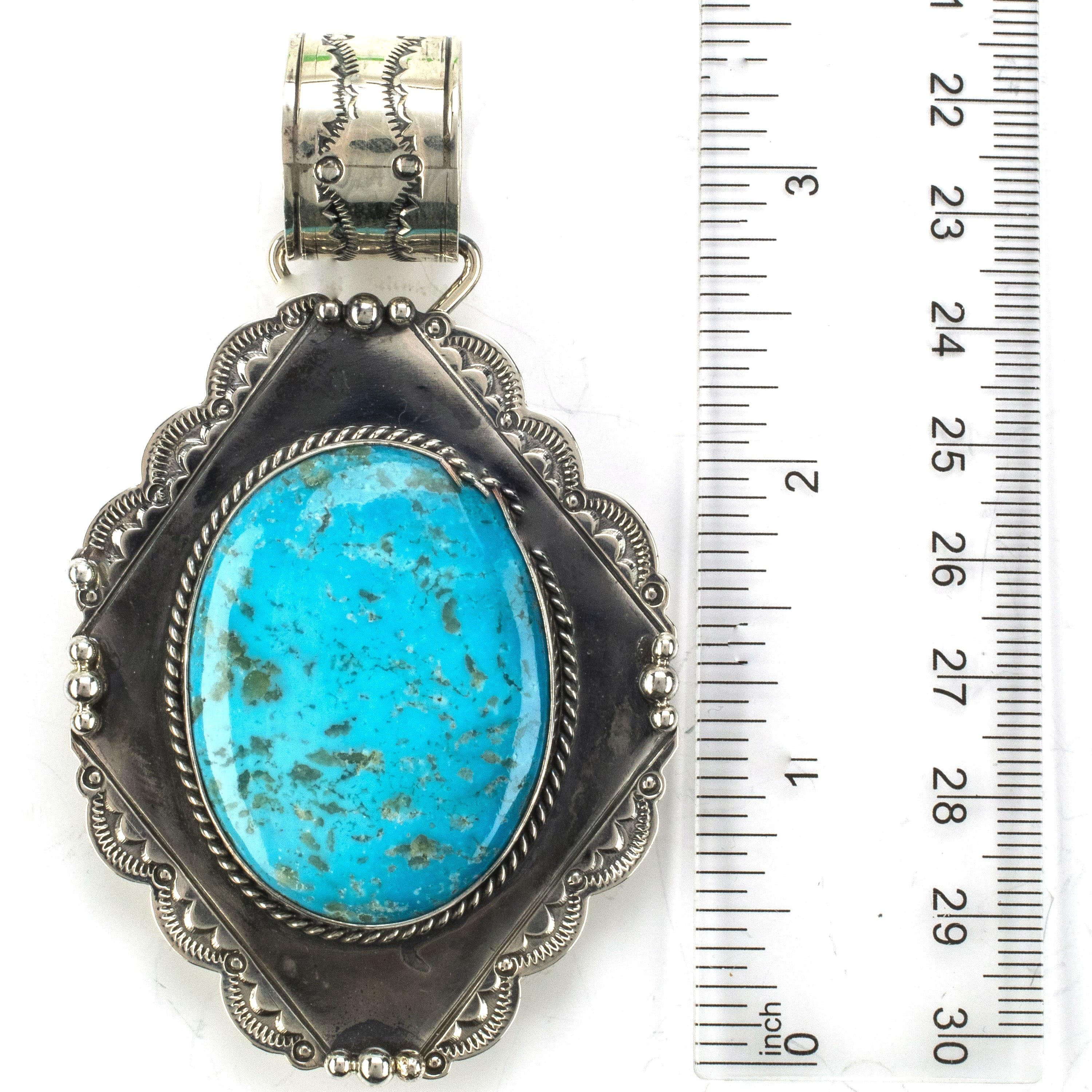 Mark Yazzie Kingman Turquoise USA Native American Made 925 Sterling Silver  Pendant
