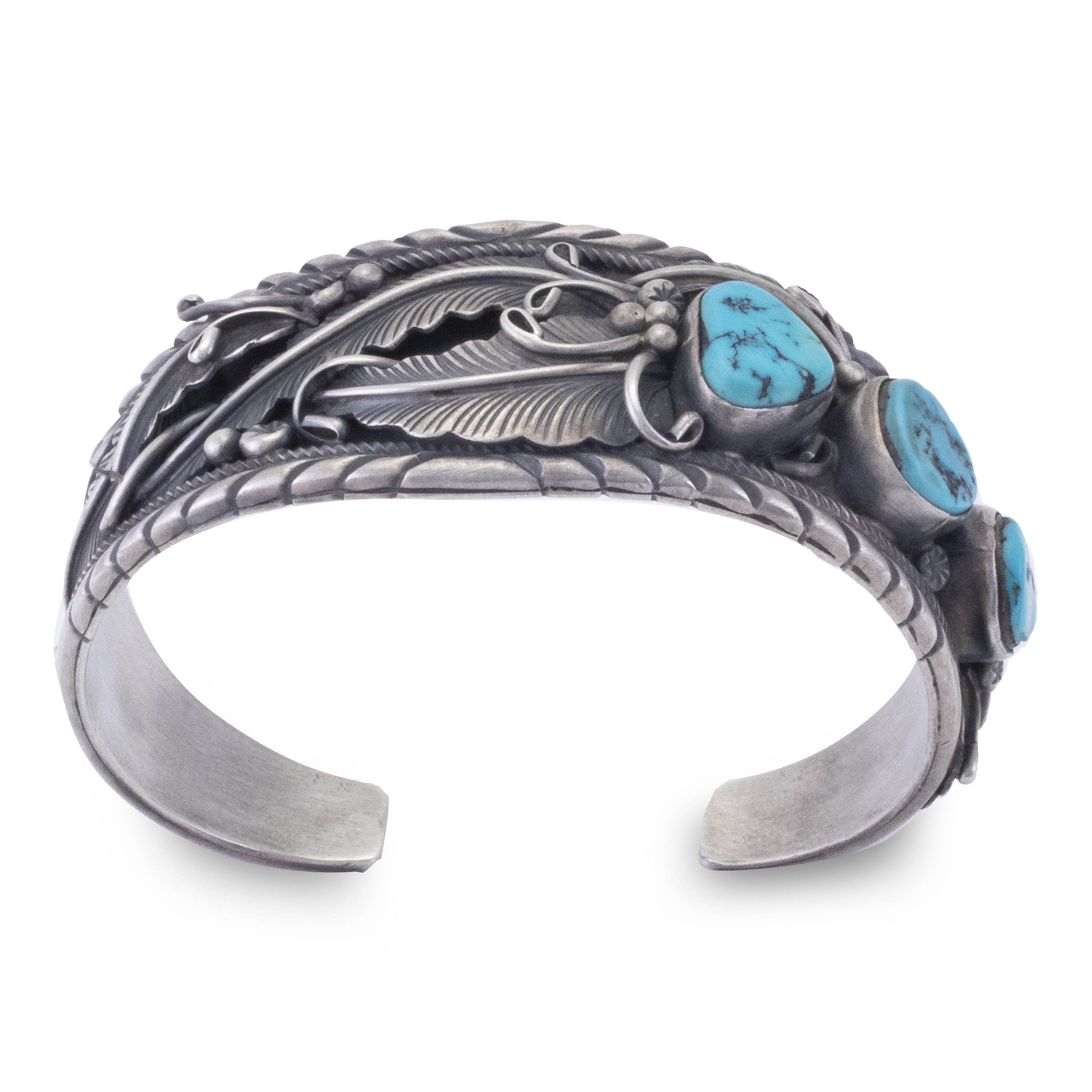 Kalifano Native American Jewelry Marvin Spencer Navajo Kingman Turquoise USA Native American Made 925 Sterling Silver Cuff NAB900.009