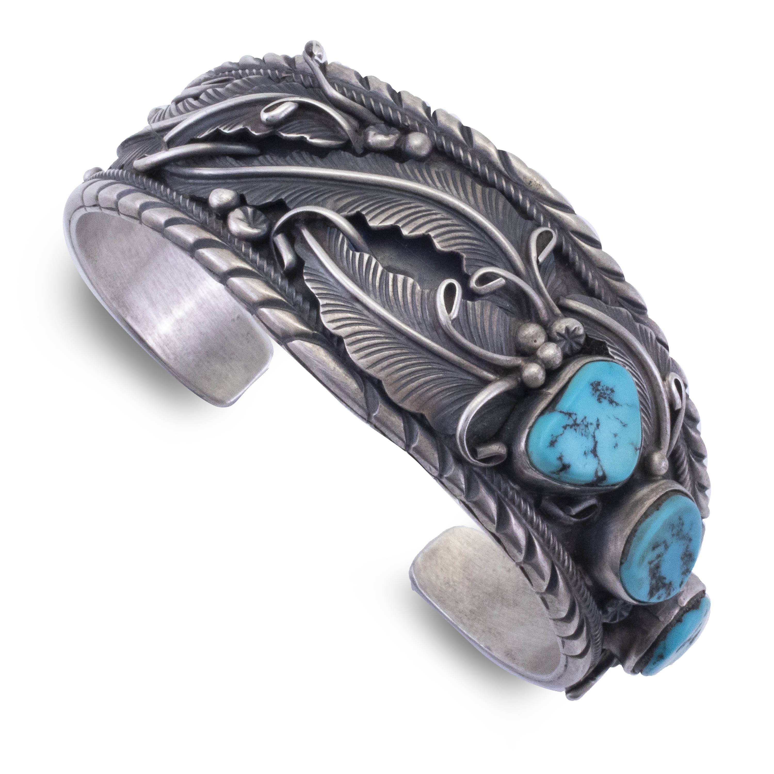 Kalifano Native American Jewelry Marvin Spencer Navajo Kingman Turquoise USA Native American Made 925 Sterling Silver Cuff NAB900.009
