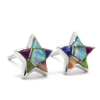 Kalifano Native American Jewelry Multi Gemstone Star 925 Sterling Silver Earring with Stud Backing USA USA Handmade NME.2243.MT