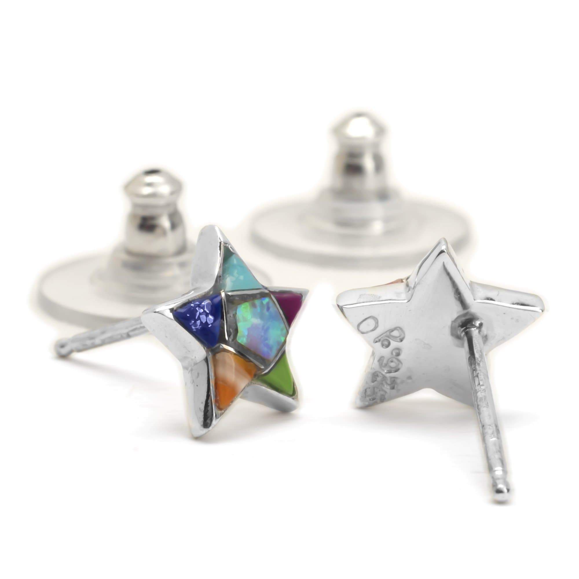 Kalifano Native American Jewelry Multi Gemstone Star 925 Sterling Silver Earring with Stud Backing USA USA Handmade NME.2243.MT