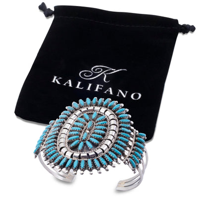 Kalifano Native American Jewelry Nathaniel and Rosemary Nez Kingman Turquoise Zuni Needle Point USA Native American Made 925 Sterling Silver Cuff NAB2800.003