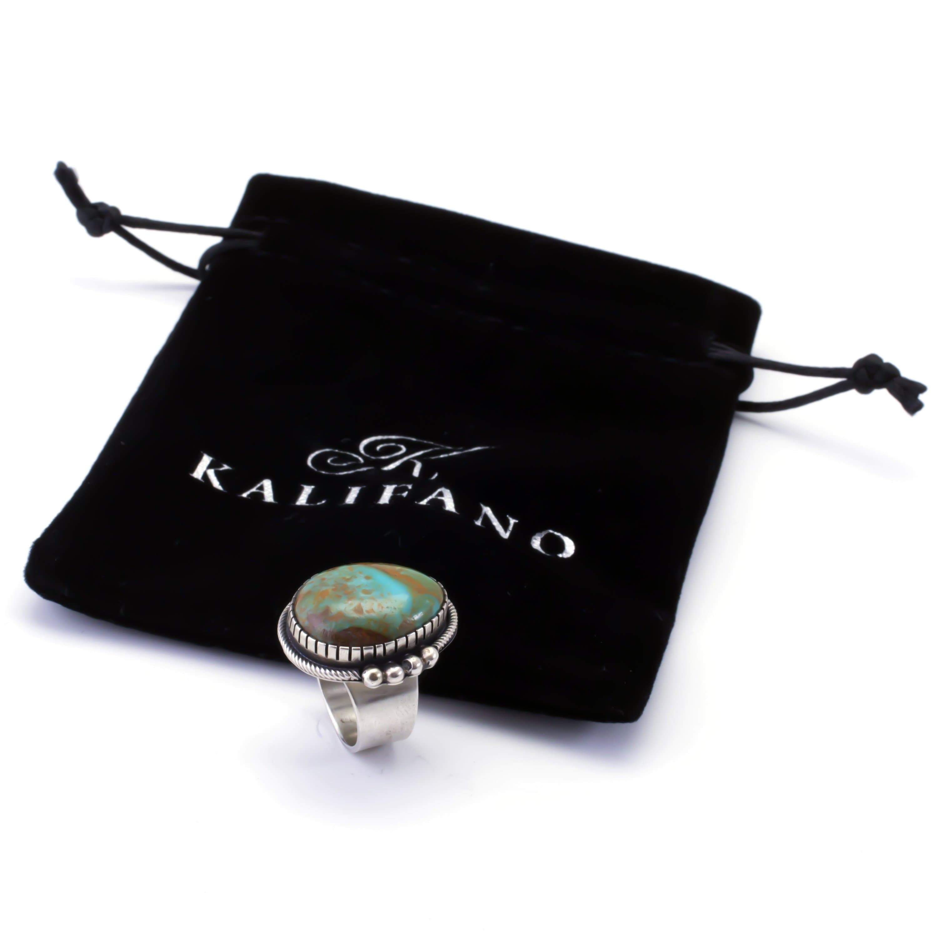 Kalifano Native American Jewelry Paul Livingston Kingman Turquoise Native American Made 925 Sterling Silver Ring