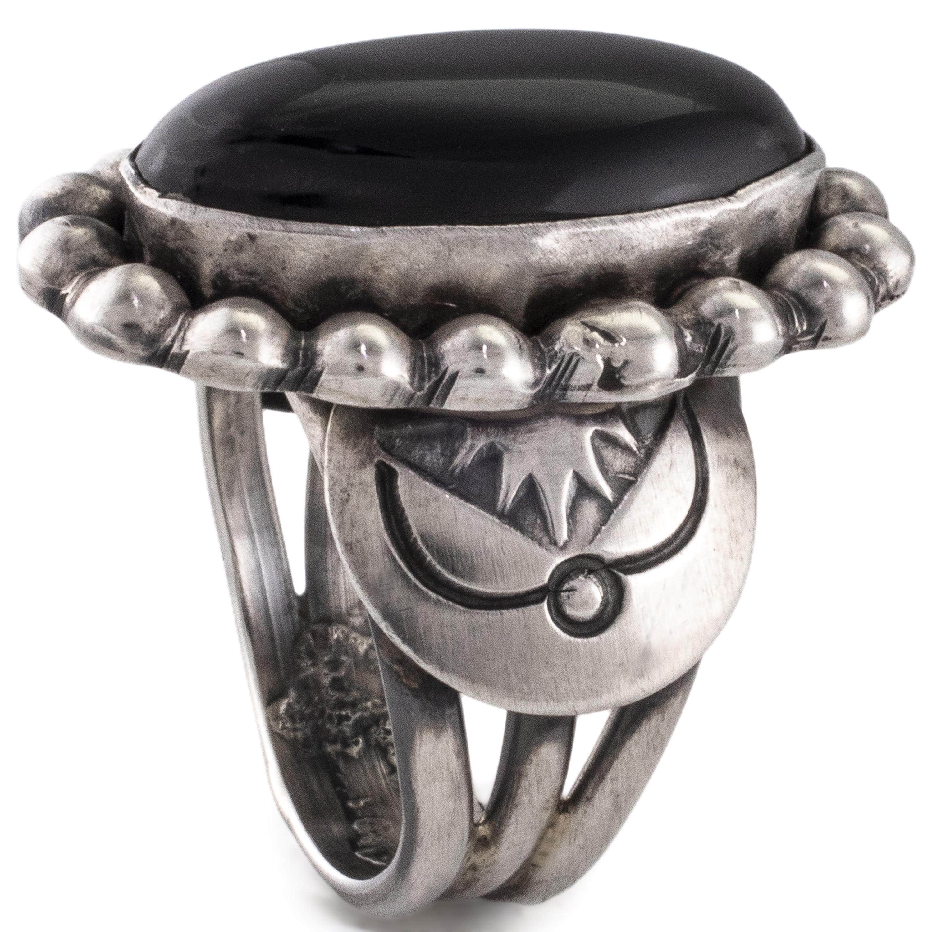Kalifano Native American Jewelry Paul Livingston Navajo Black Onyx USA Native American Made 925 Sterling Silver Ring