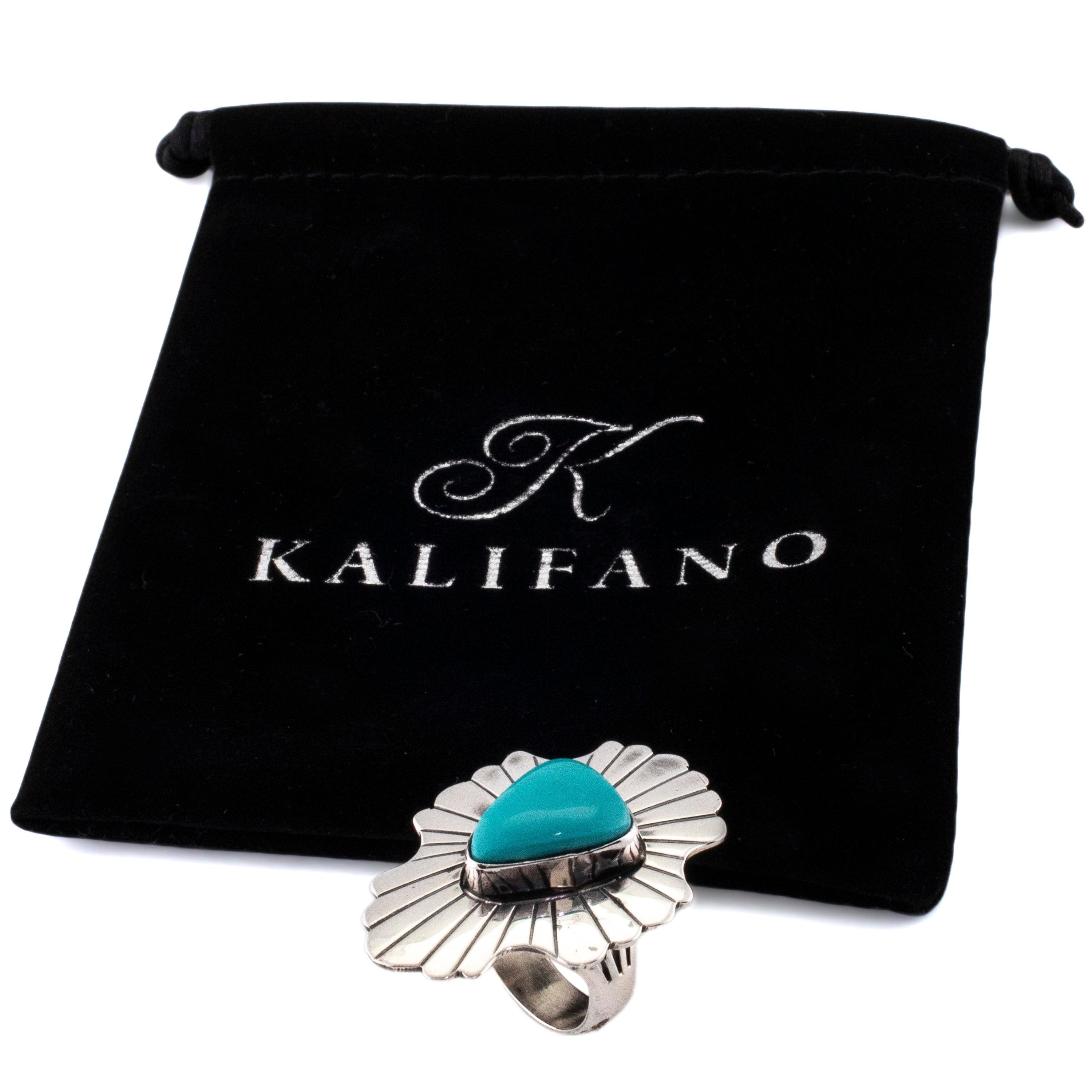 Kalifano Native American Jewelry Paul Livingston Navajo Fox Turquoise USA Native American Made 925 Sterling Silver Ring