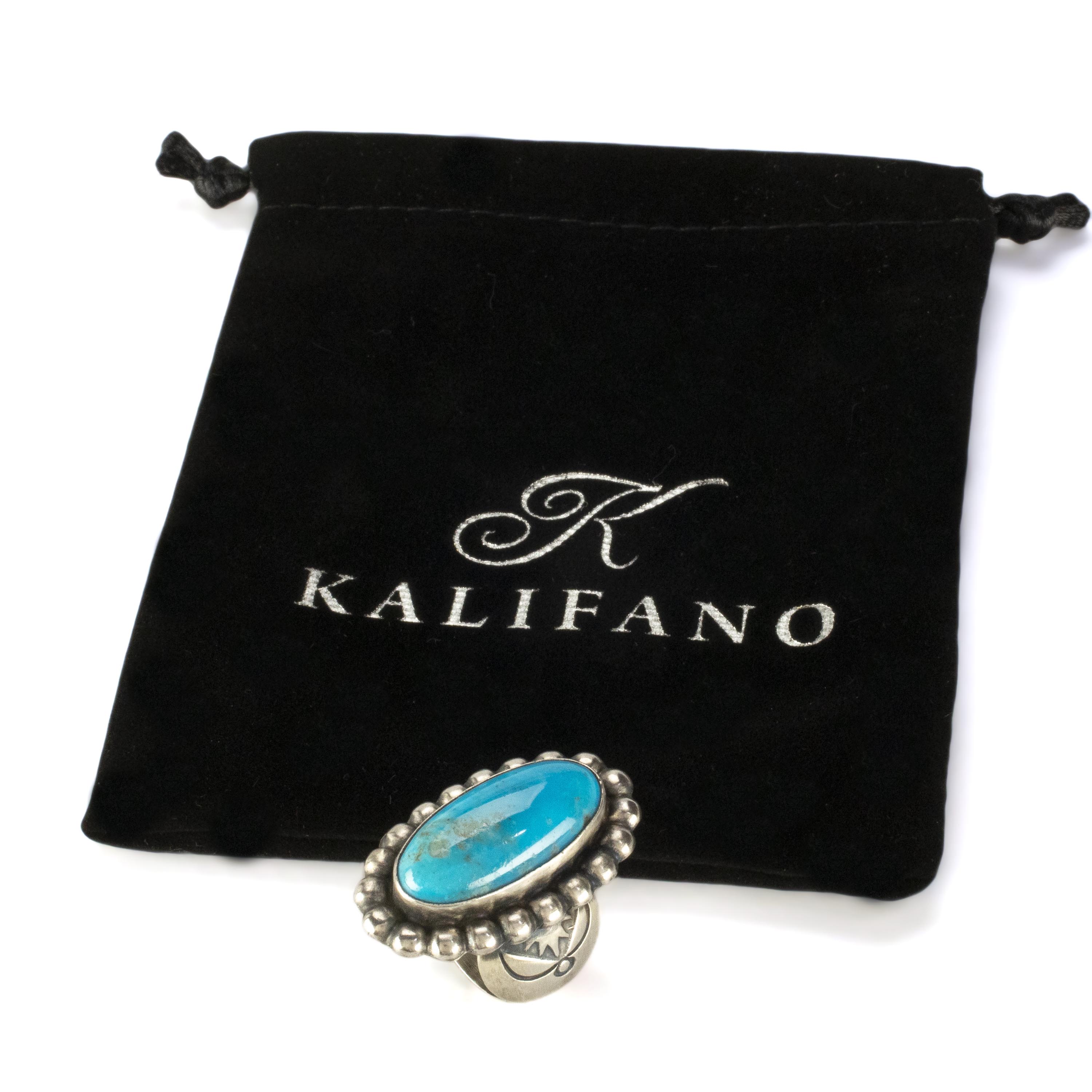 Kalifano Native American Jewelry Paul Livingston Navajo Kingman Turquoise USA Native American Made 925 Sterling Silver Ring