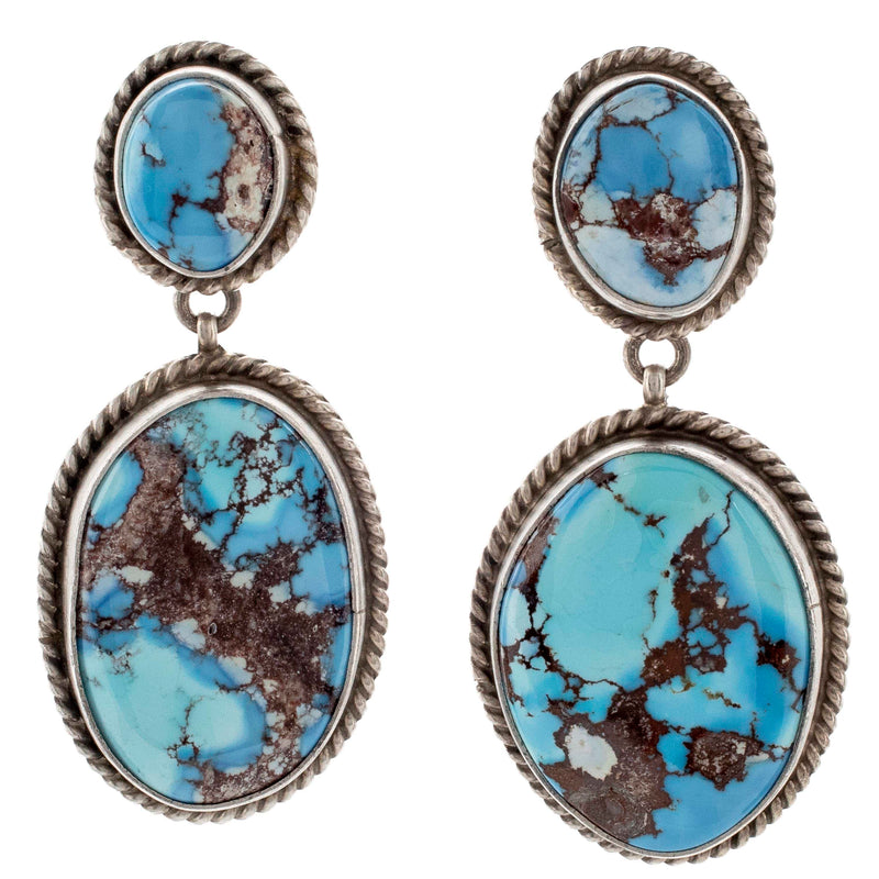 Kalifano Native American Jewelry Peggy Skeets Navajo Golden Hills Turquoise Dangly Earrings USA Native American Made Sterling Silver Earrings NAE1200.008
