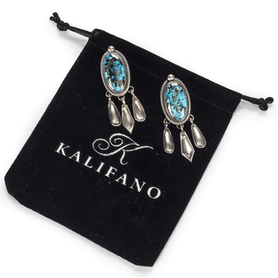 Kalifano Native American Jewelry Persian Turquoise USA Native American Made 925 Sterling Silver Earrings with Stud Backing NAE1000.002