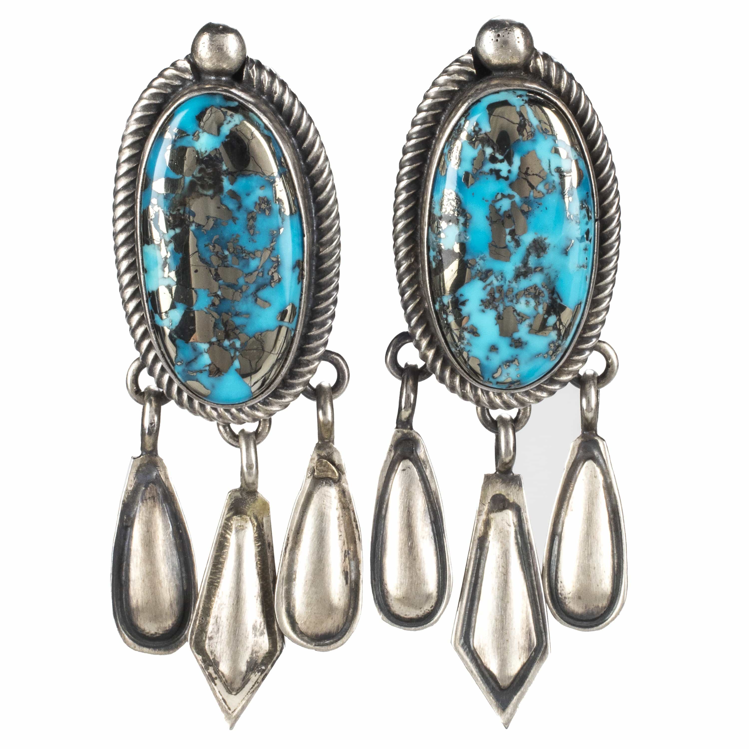 Kalifano Native American Jewelry Persian Turquoise USA Native American Made 925 Sterling Silver Earrings with Stud Backing NAE1000.002