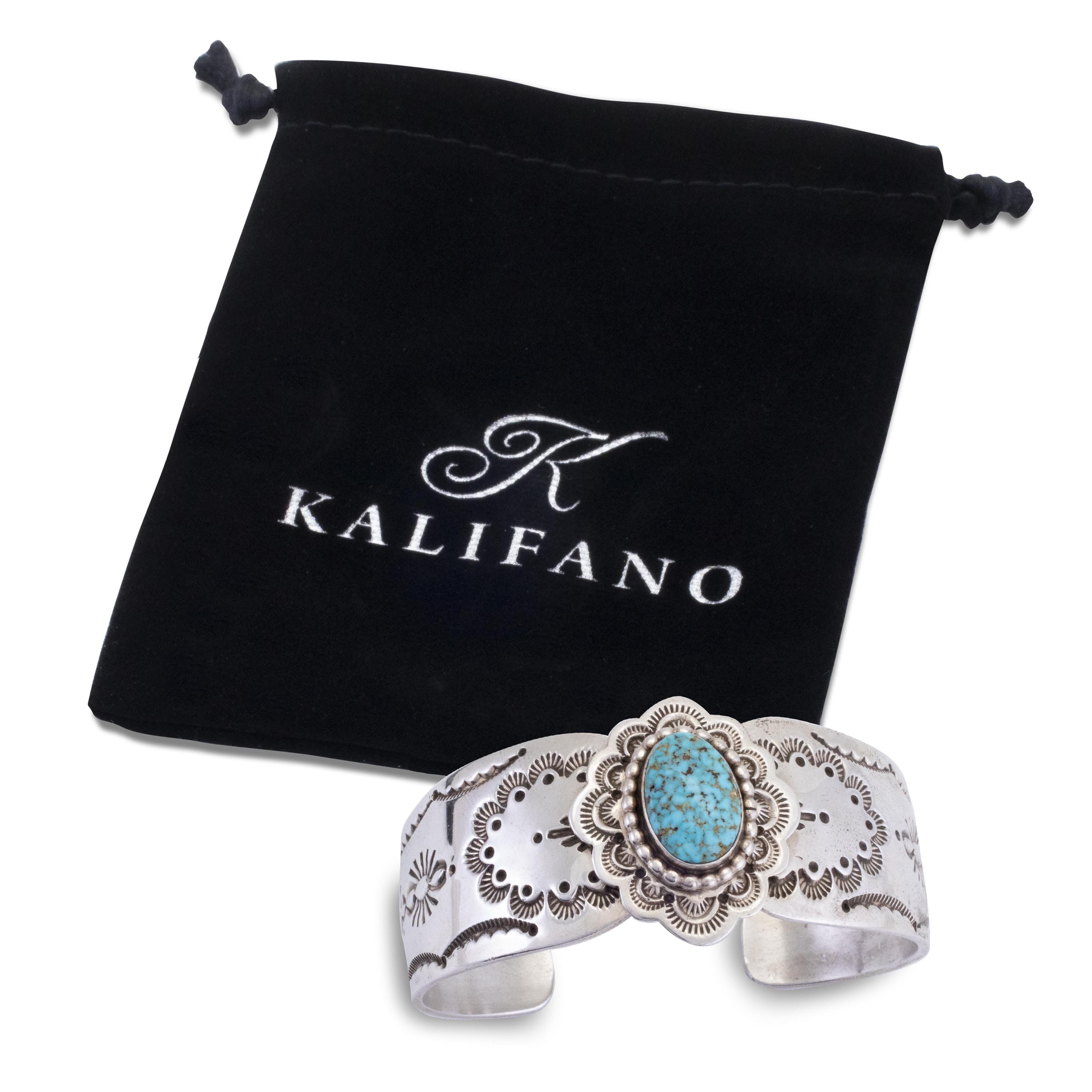 Kalifano Native American Jewelry Richard & Eula Wylie Navajo Kingman Turquoise USA Native American Made 925 Sterling Silver Cuff NAB1300.005