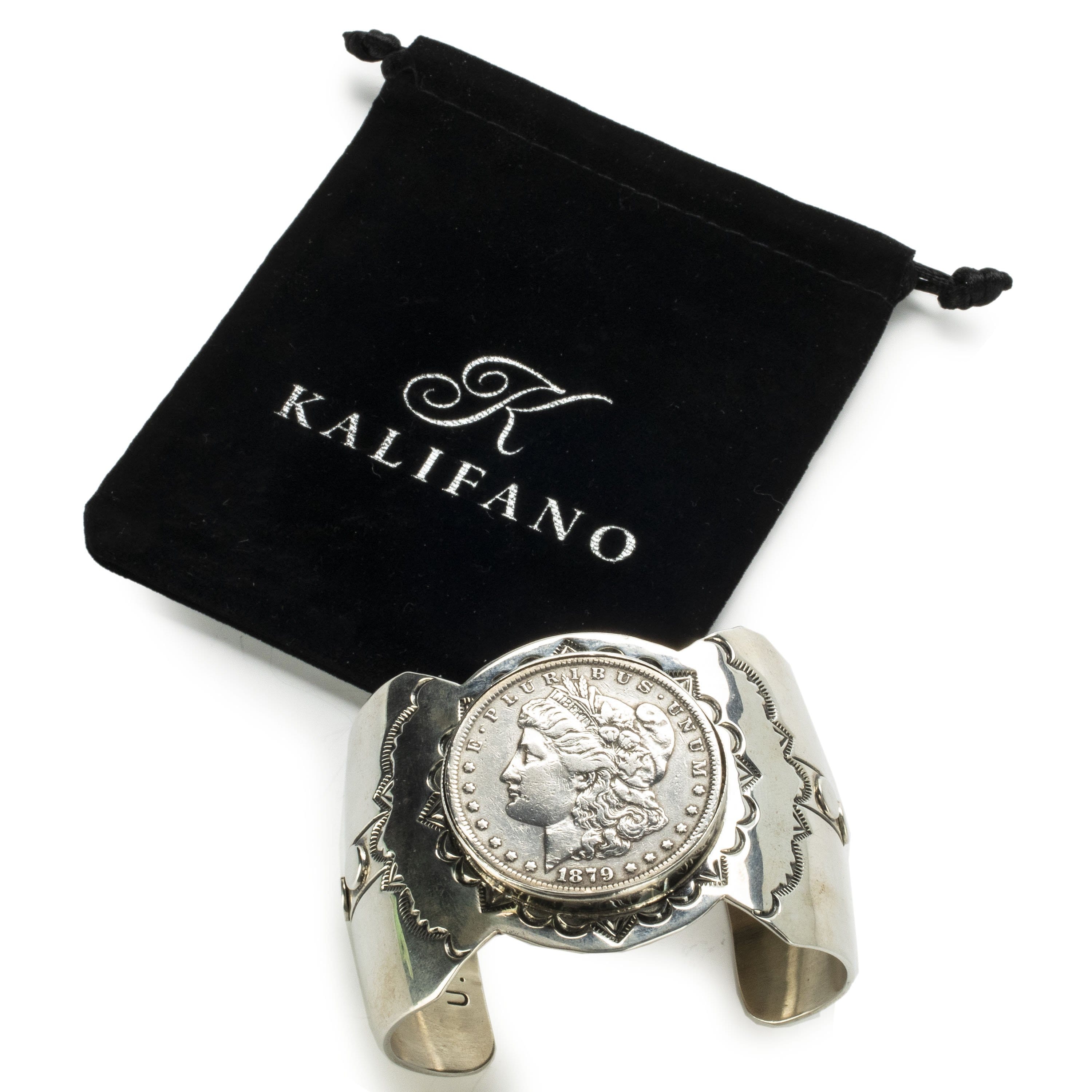 kalifano native american jewelry ronald tom navajo coin usa native american made 925 sterling silver cuff nab2900 008 28590433960130