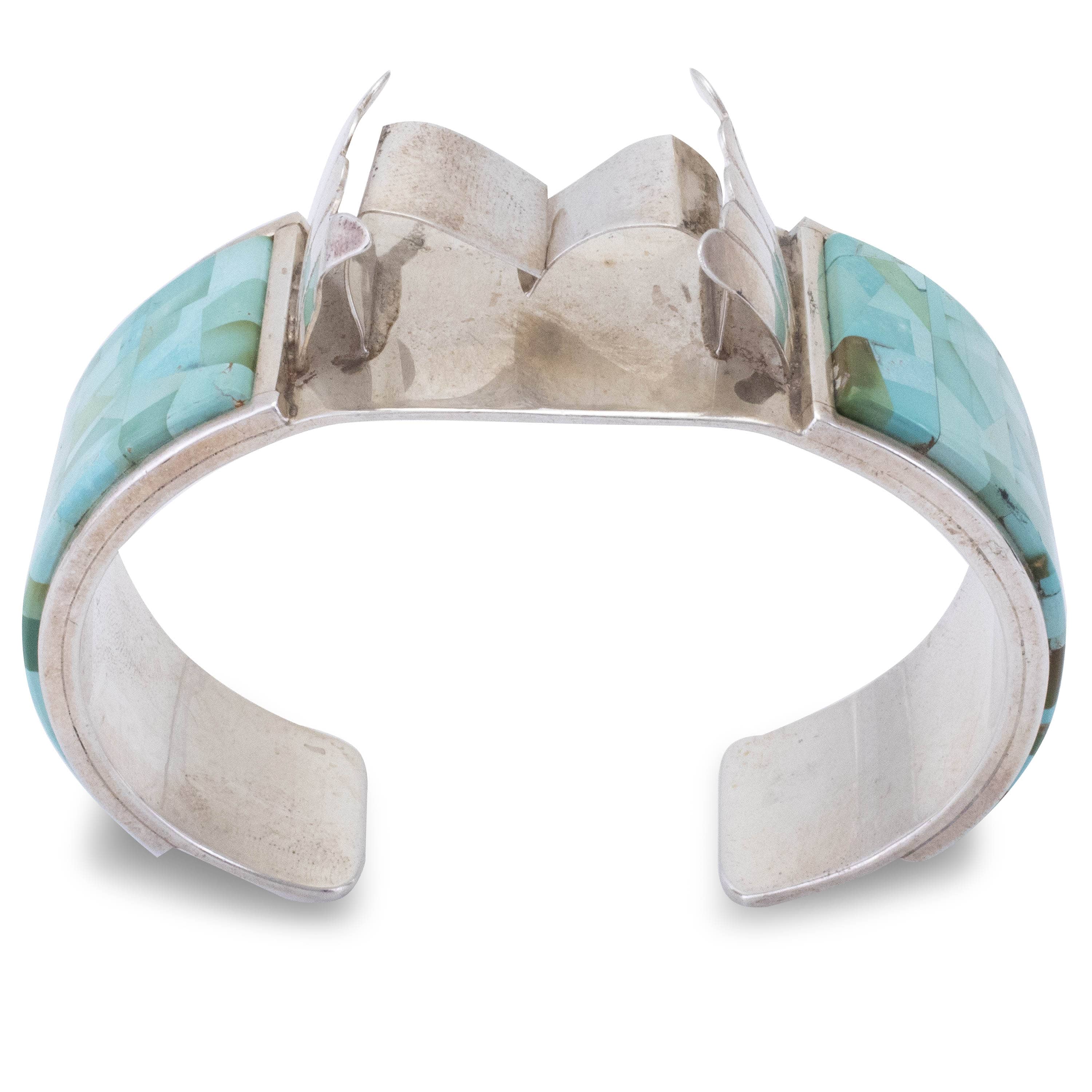 Kalifano Native American Jewelry Royston Turquoise Inlay by Calvin Desson with Silverwork by Ronald Tom USA Native American Made 925 Sterling Silver Cuff NAB4800.001