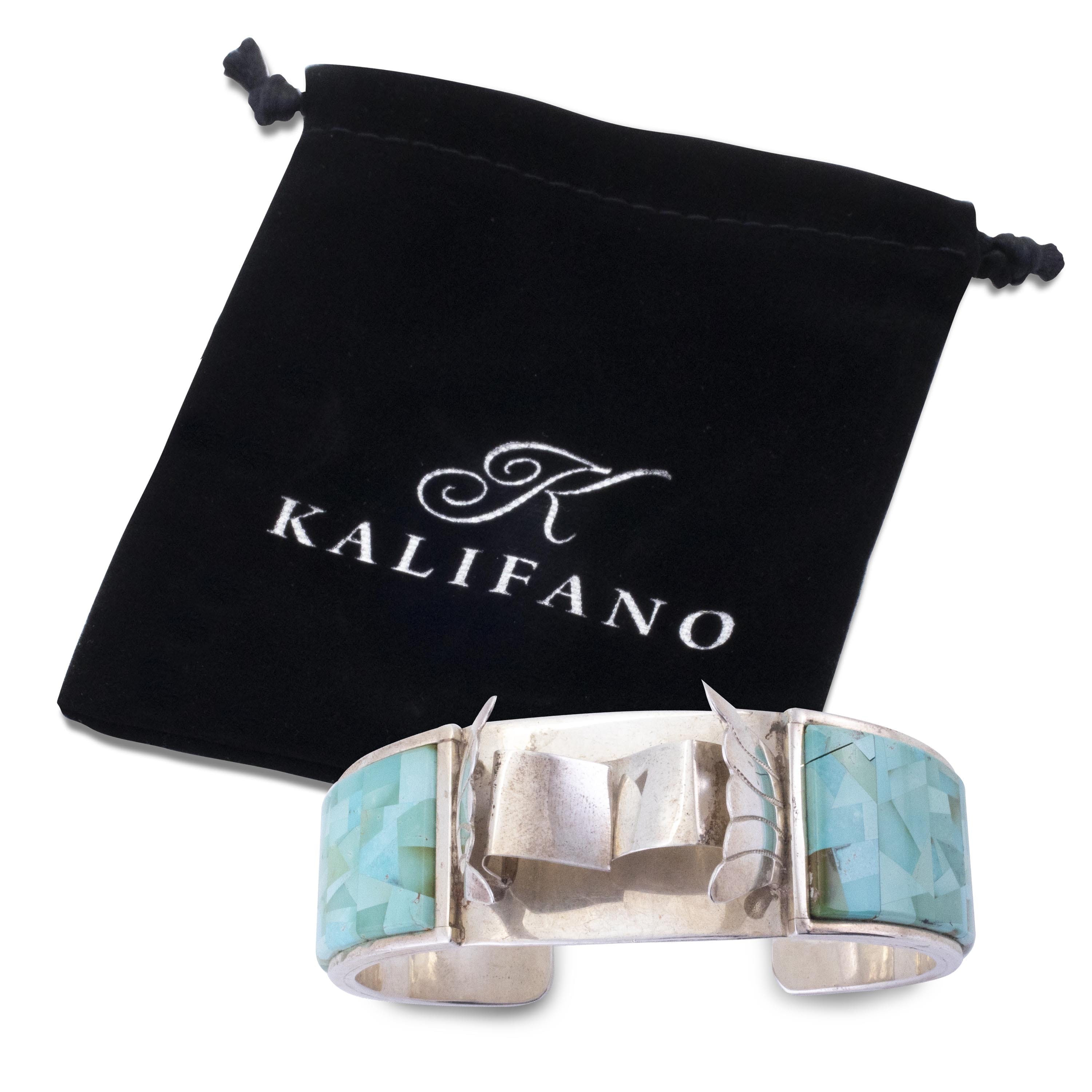 Kalifano Native American Jewelry Royston Turquoise Inlay by Calvin Desson with Silverwork by Ronald Tom USA Native American Made 925 Sterling Silver Cuff NAB4800.001