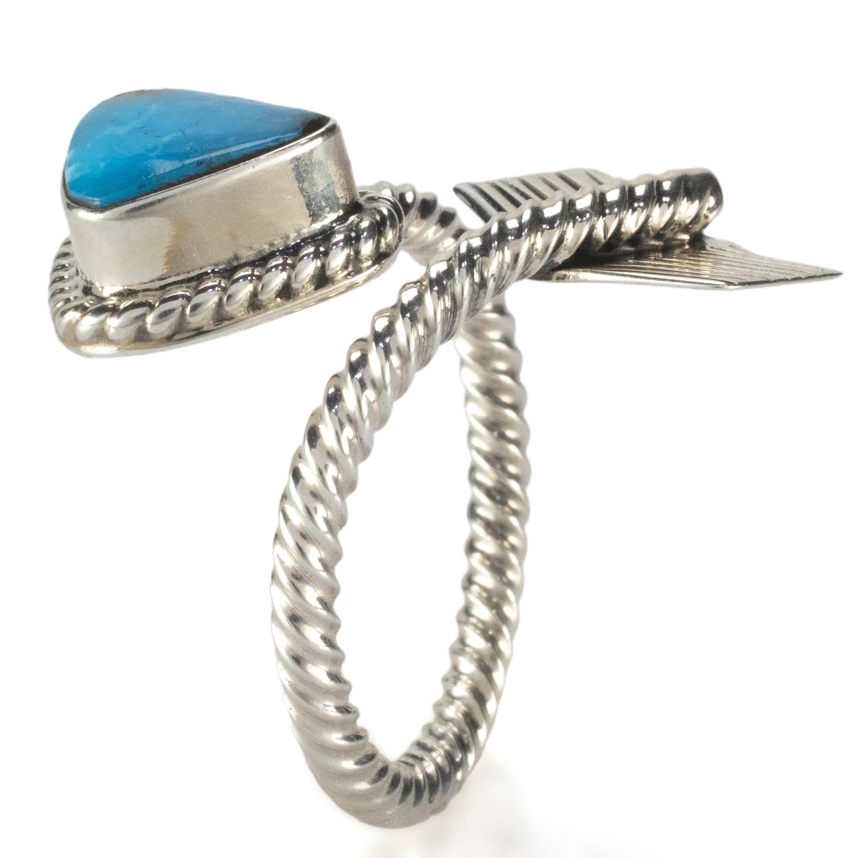 Kalifano Native American Jewelry Running Bear Kingman Turquoise Arrow USA Native American Made 925 Sterling Silver Ring
