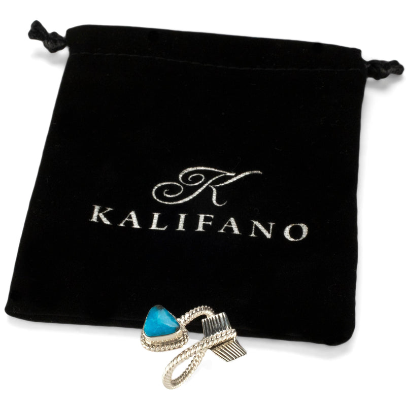 Kalifano Native American Jewelry Running Bear Kingman Turquoise Arrow USA Native American Made 925 Sterling Silver Ring
