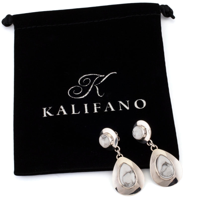 Kalifano Native American Jewelry Russell Wilson White Buffalo Turquoise USA Native American Made 925 Sterling Silver Dangly Earrings NAE150.013