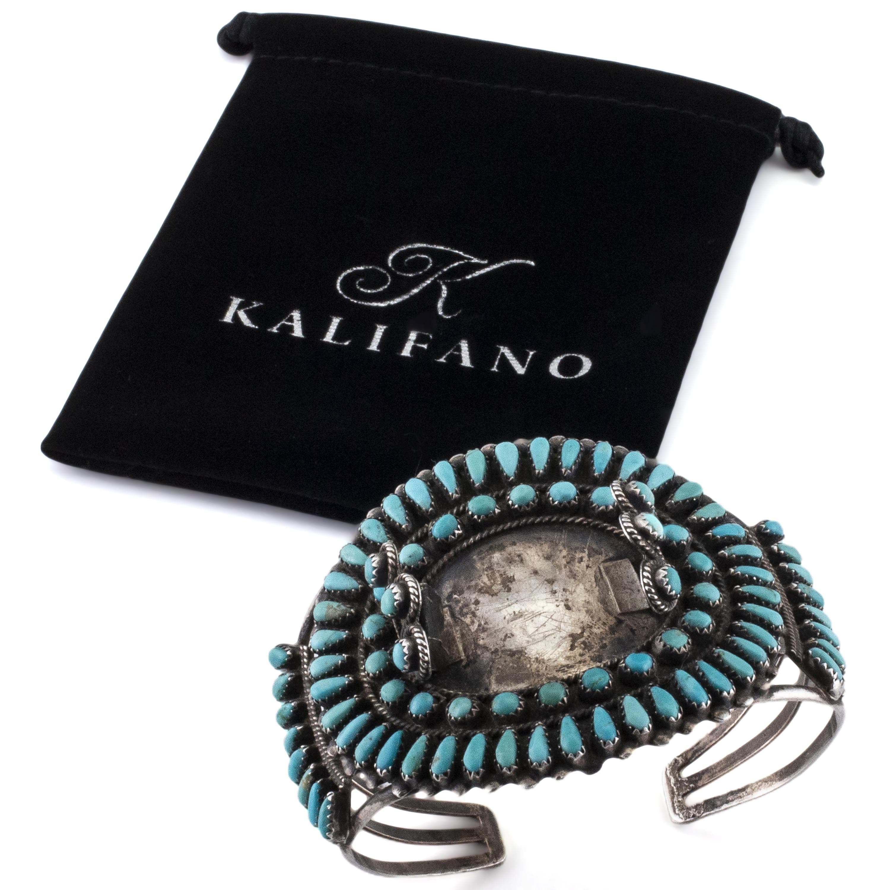 Kalifano Native American Jewelry Sheila Tso Navajo Emerald Valley Turquoise USA Native American Made 925 Sterling Silver Cuff NAB3600.004