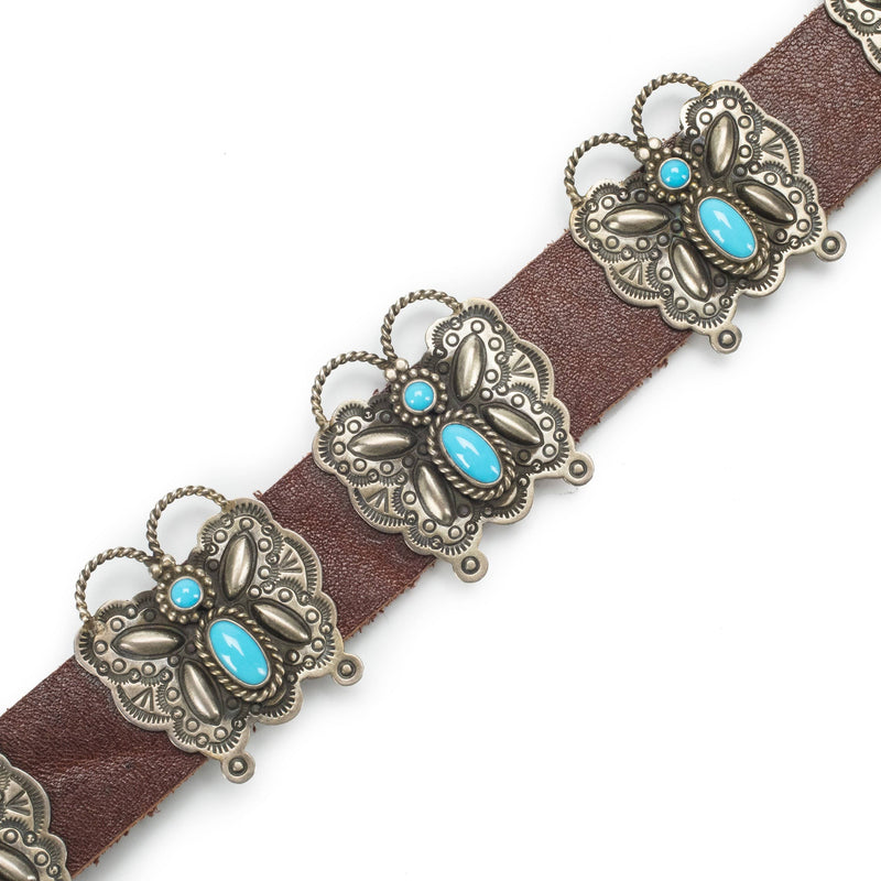 Kalifano Native American Jewelry Sleeping Beauty Turquoise Butterfly USA Native American Made 925 Sterling Silver Concha Belt NA7000.001