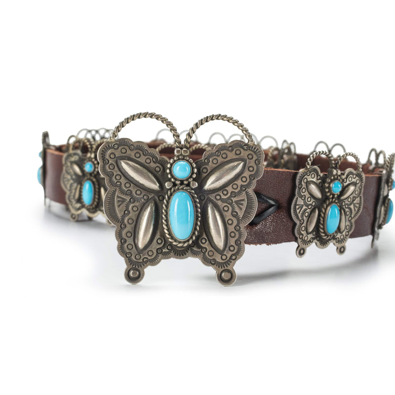 Kalifano Native American Jewelry Sleeping Beauty Turquoise Butterfly USA Native American Made 925 Sterling Silver Concha Belt NA7000.001