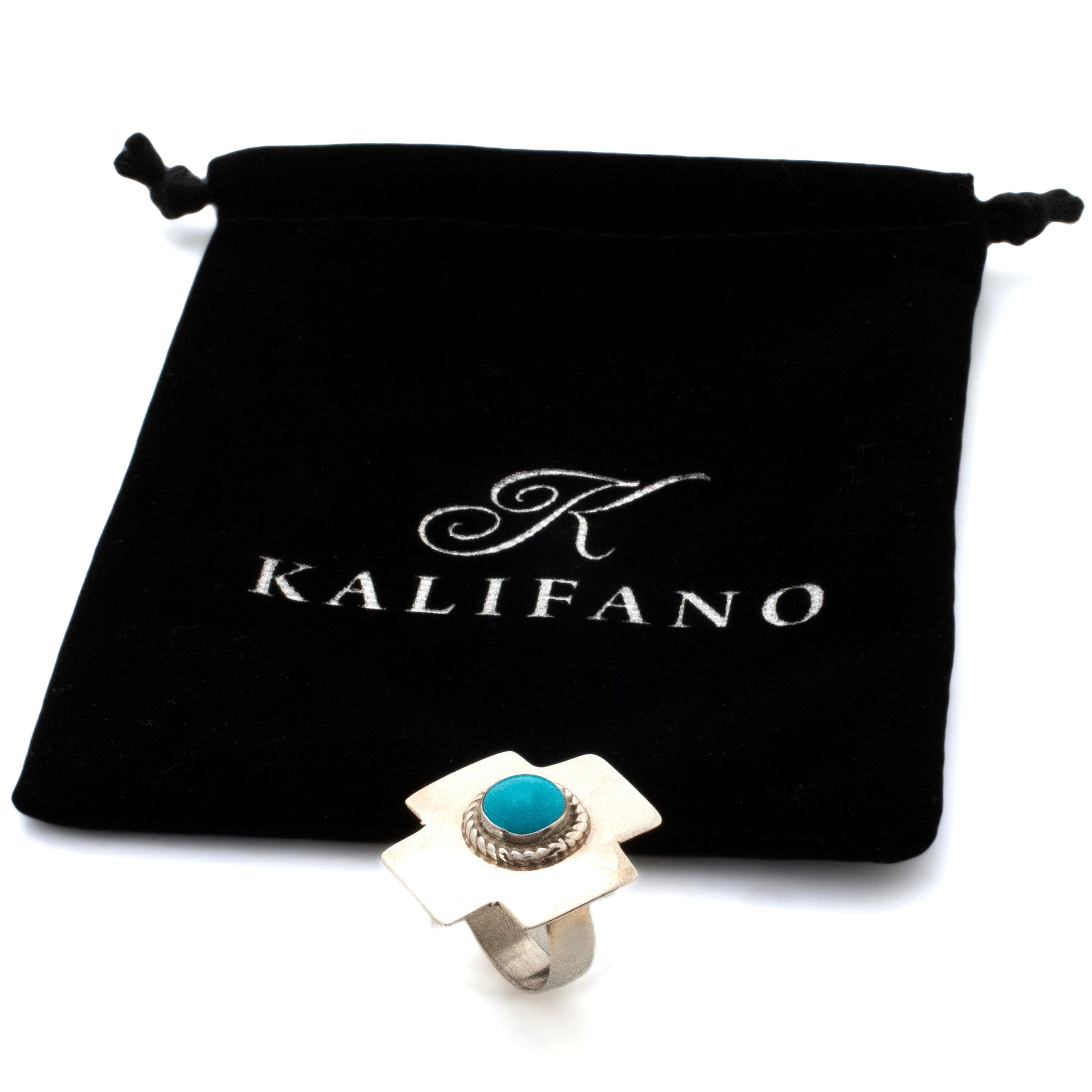 Kalifano Native American Jewelry Sleeping Beauty Turquoise Circle USA Native American Made 925 Sterling Silver Ring