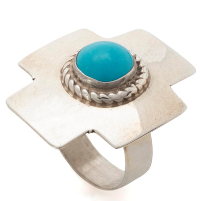 Kalifano Native American Jewelry Sleeping Beauty Turquoise Circle USA Native American Made 925 Sterling Silver Ring