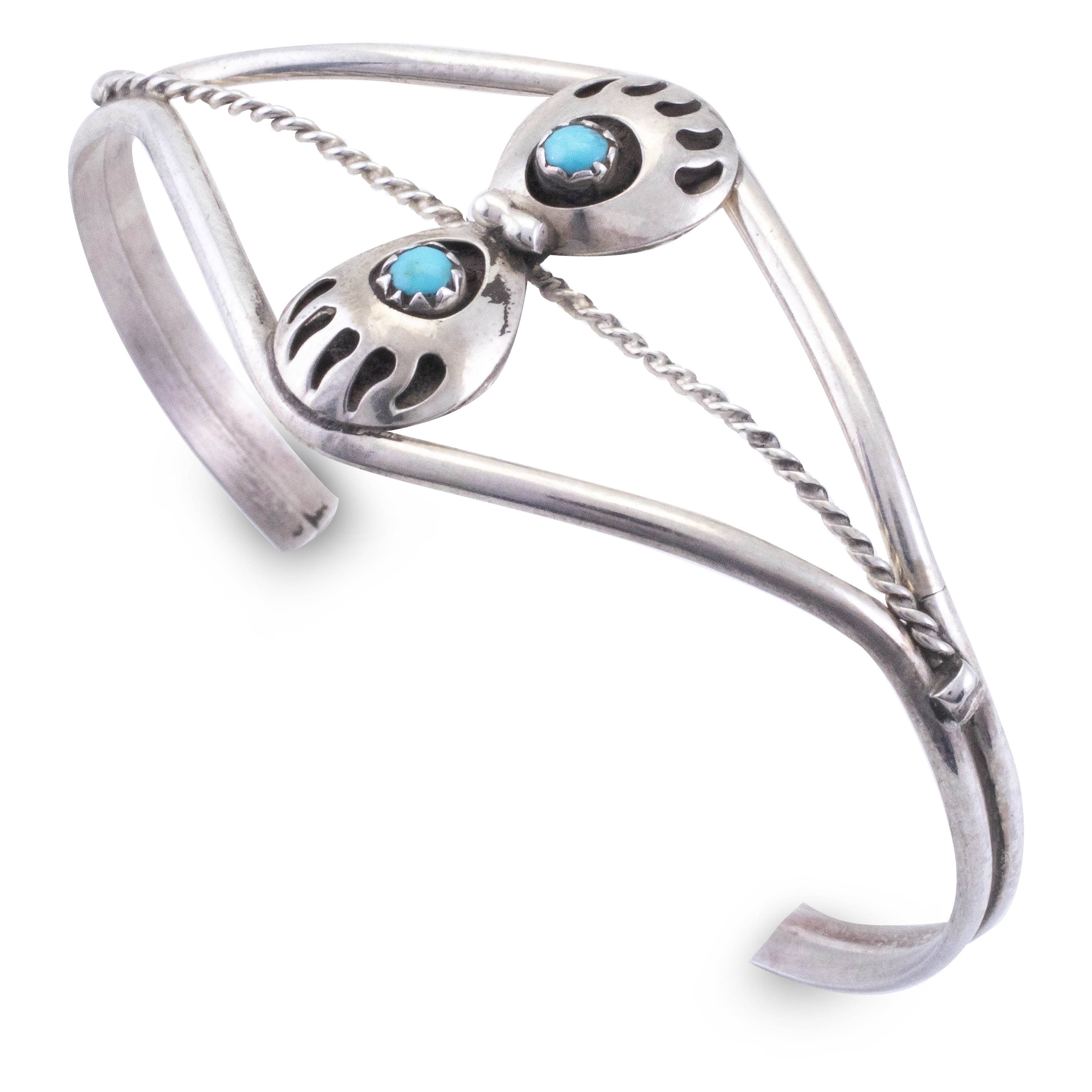 Kalifano Native American Jewelry Sleeping Beauty Turquoise Double Bear Claw USA Native American Made 925 Sterling Silver Cuff NAB160.003