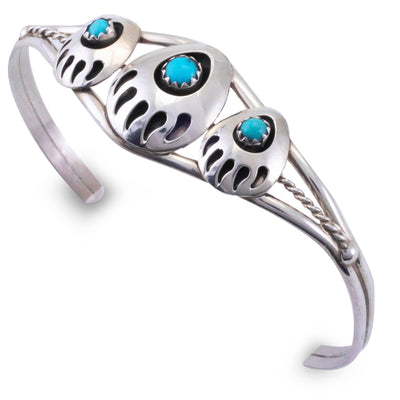 Kalifano Native American Jewelry Sleeping Beauty Turquoise Triple Bear Claw USA Native American Made 925 Sterling Silver Cuff NAB160.002